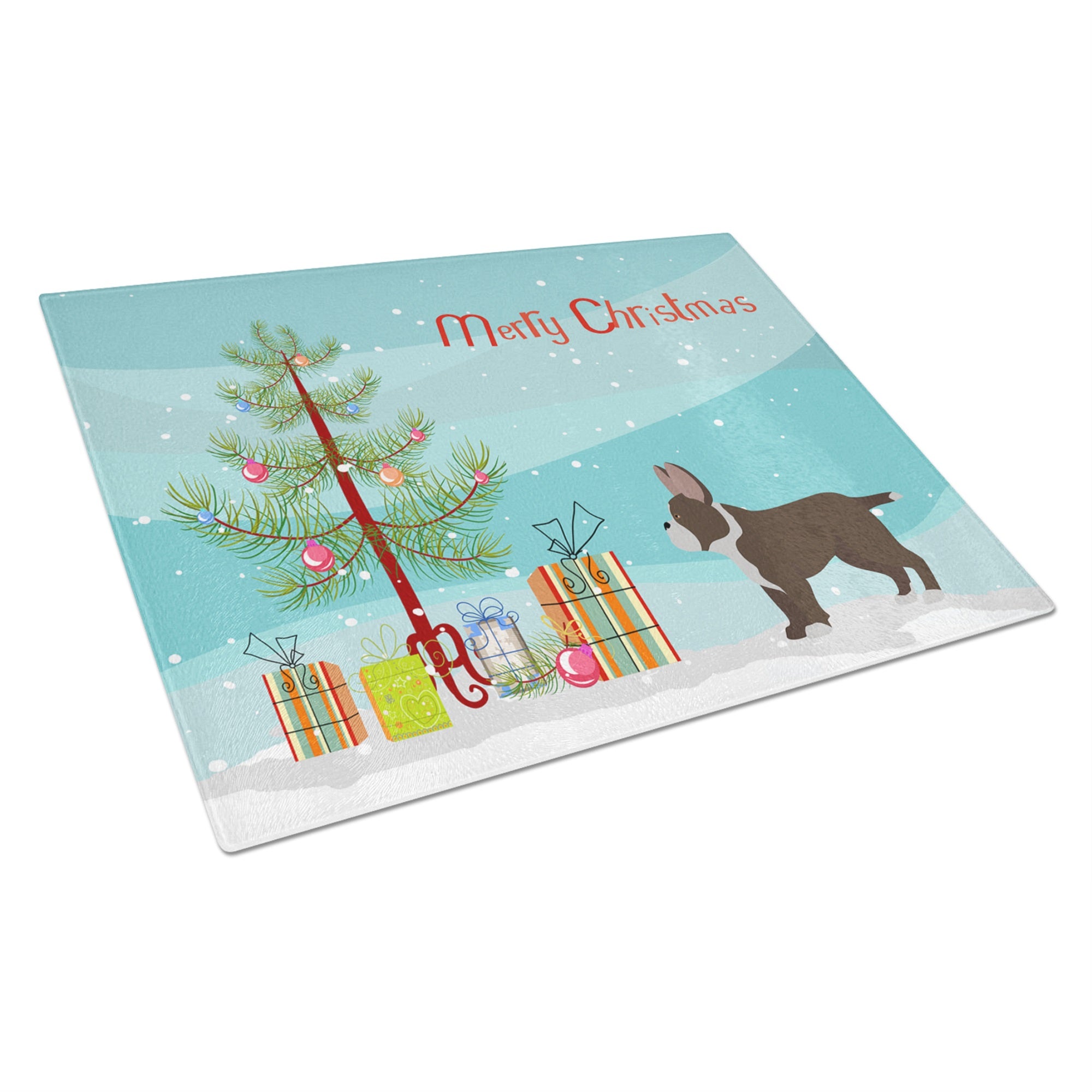 Black French Bulldog Pit Bull Mix Christmas Tree Glass Cutting Board Large
