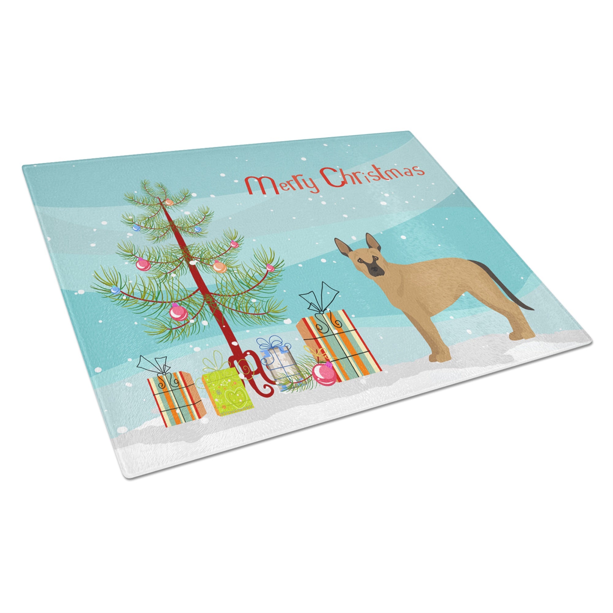 Tan German Shepherd Mastiff Mix Christmas Tree Glass Cutting Board Large