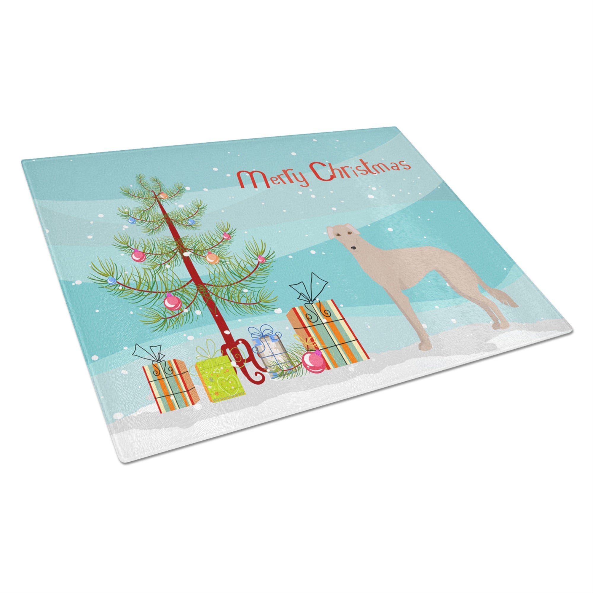 Tan Longdog Christmas Tree Glass Cutting Board Large