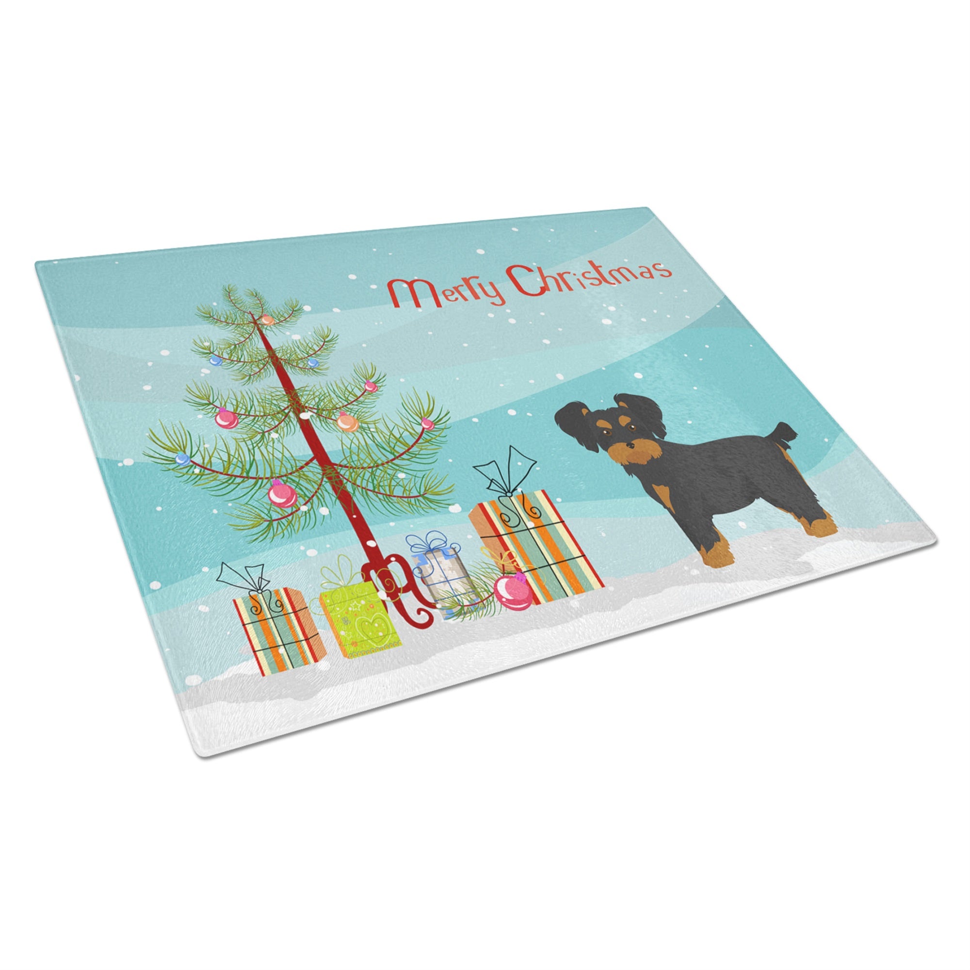 Morkie Christmas Tree Glass Cutting Board Large