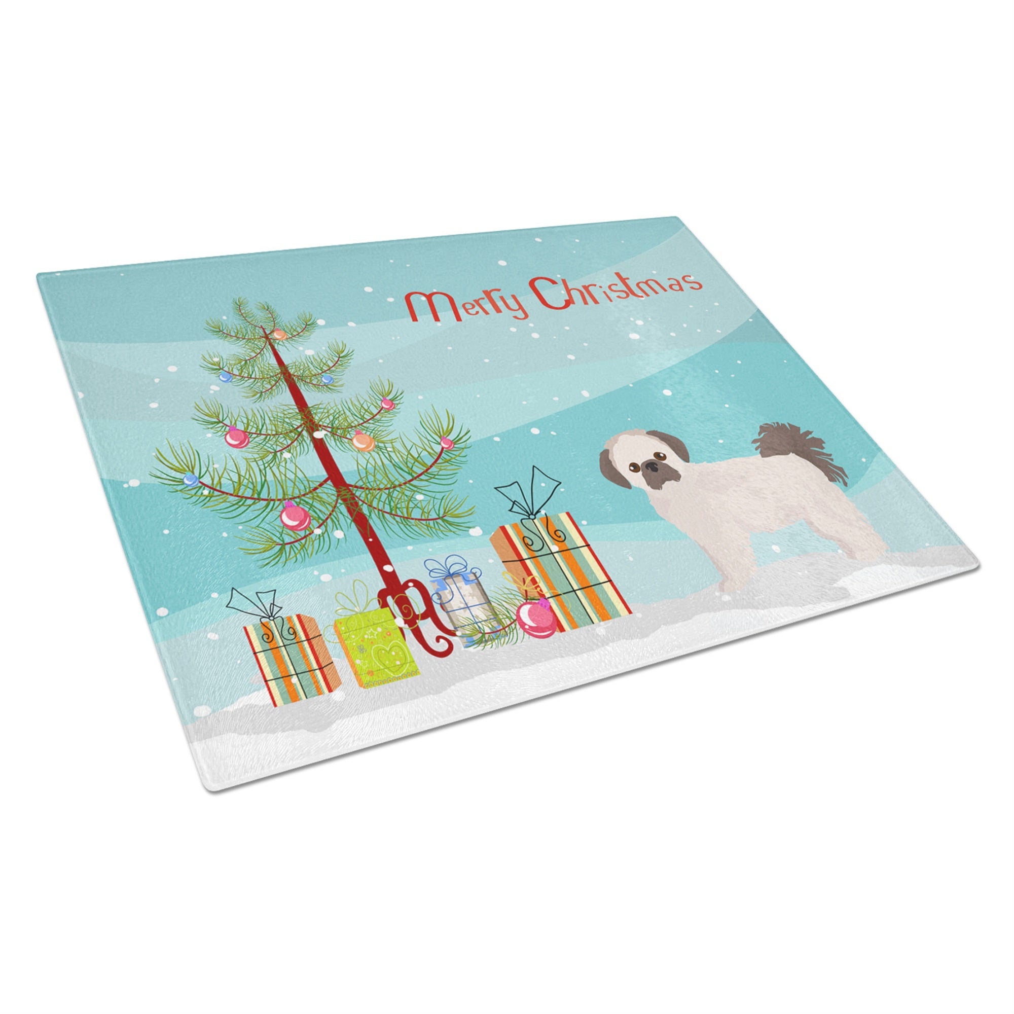 Pekeapoo Christmas Tree Glass Cutting Board Large