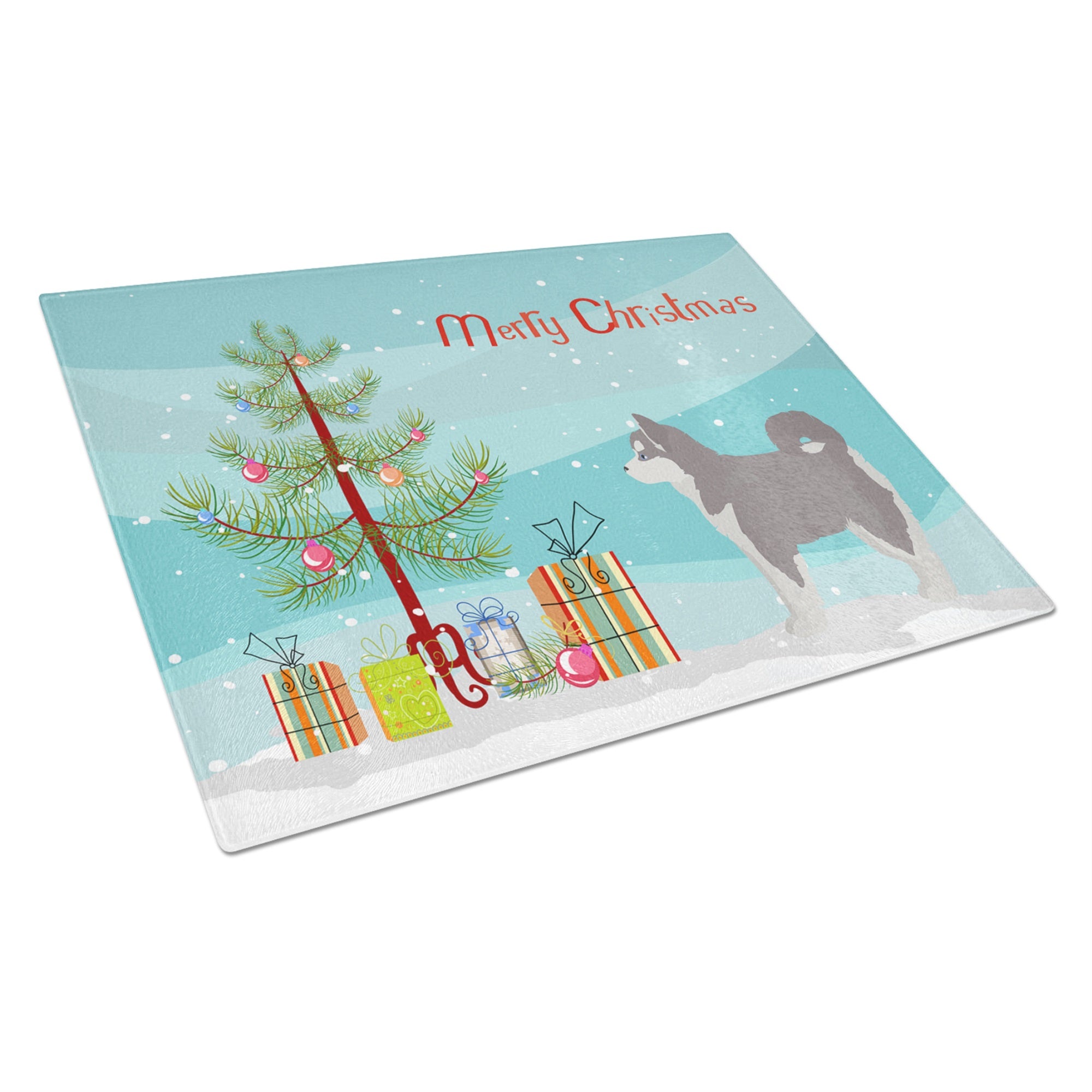 Pomsky #2 Christmas Tree Glass Cutting Board Large