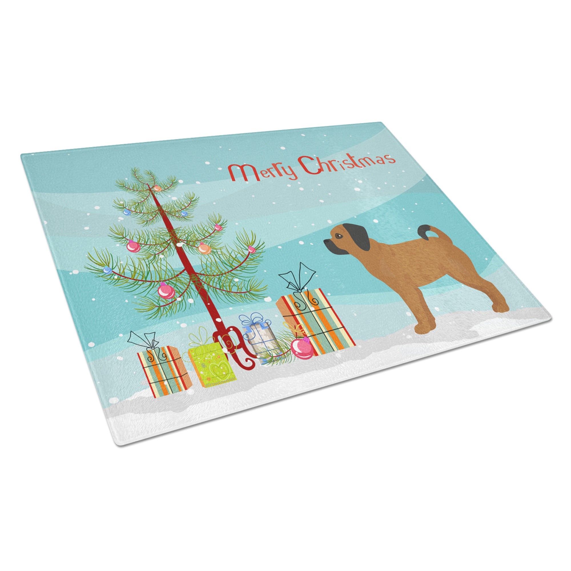 Puggle Christmas Tree Glass Cutting Board Large