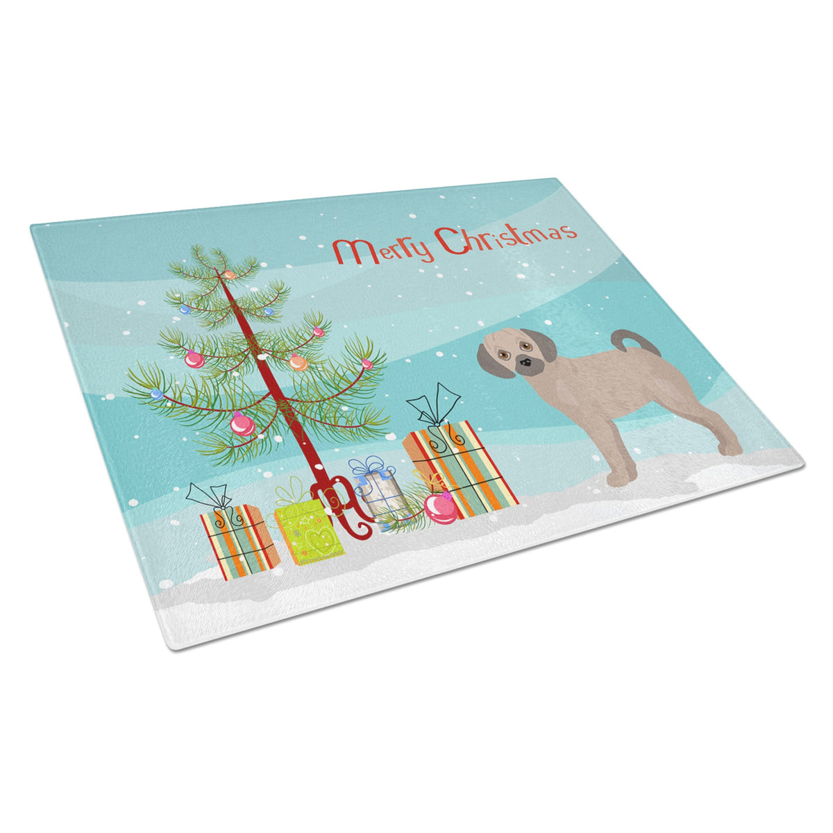 Fawn Puggle Christmas Tree Glass Cutting Board Large