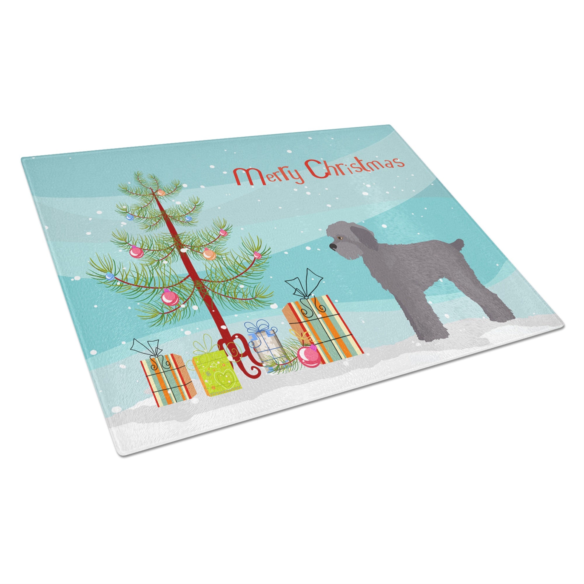Grey Schnoodle Christmas Tree Glass Cutting Board Large
