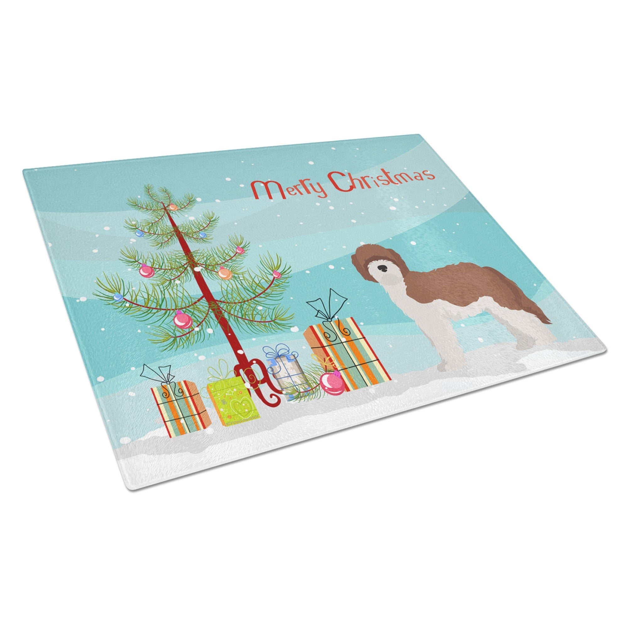 Sheepadoodle Christmas Tree Glass Cutting Board Large