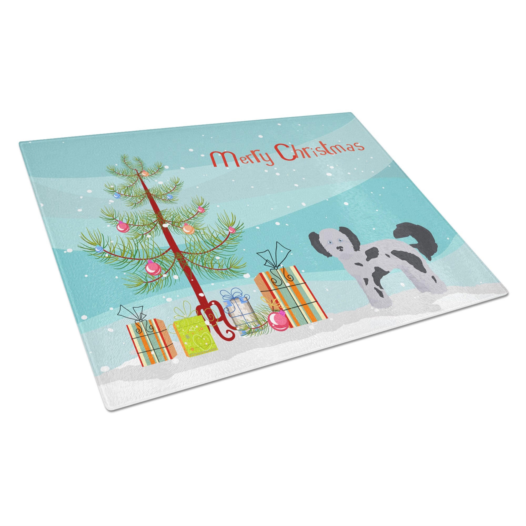 Shih Poo Christmas Tree Glass Cutting Board Large