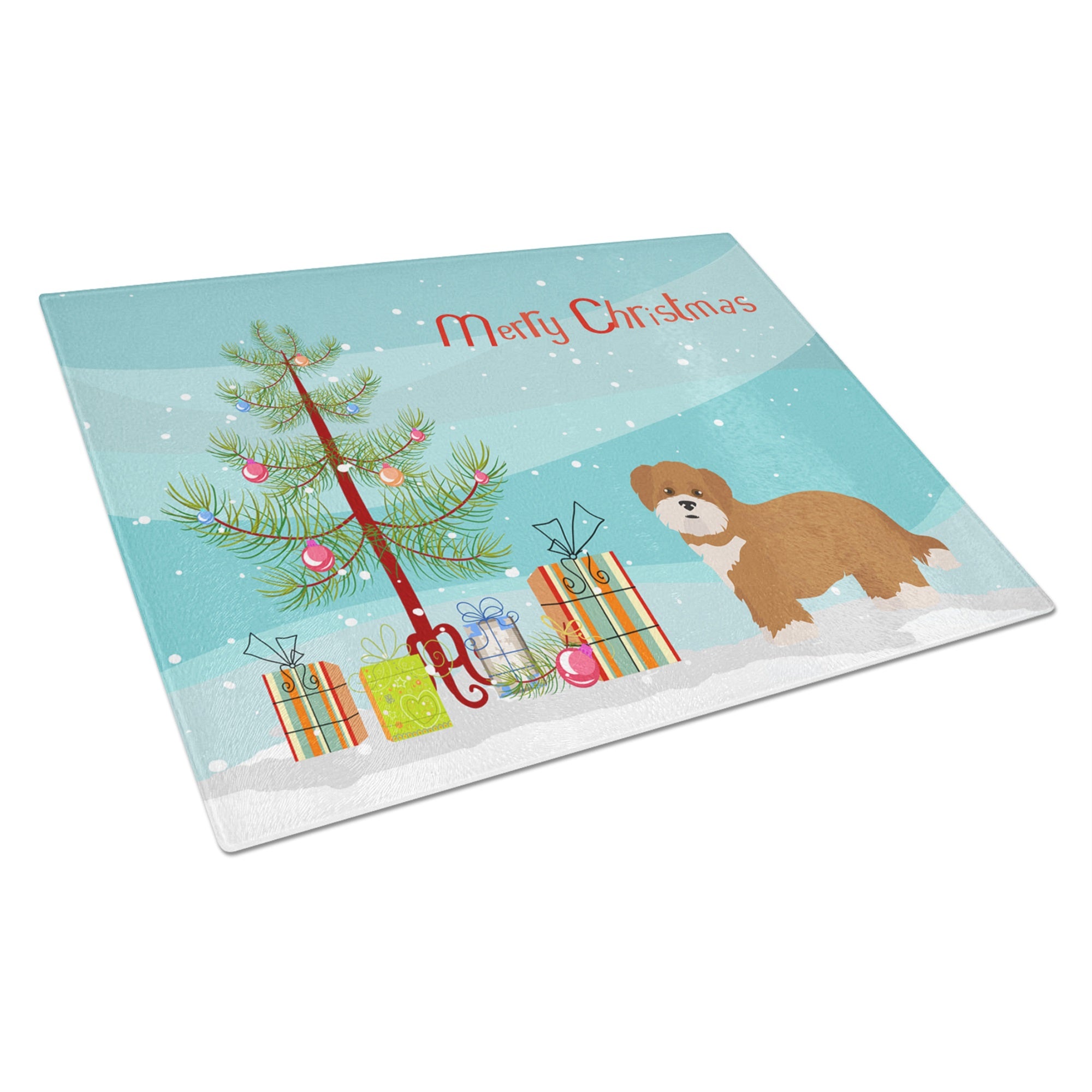 Shorkie #2 Christmas Tree Glass Cutting Board Large