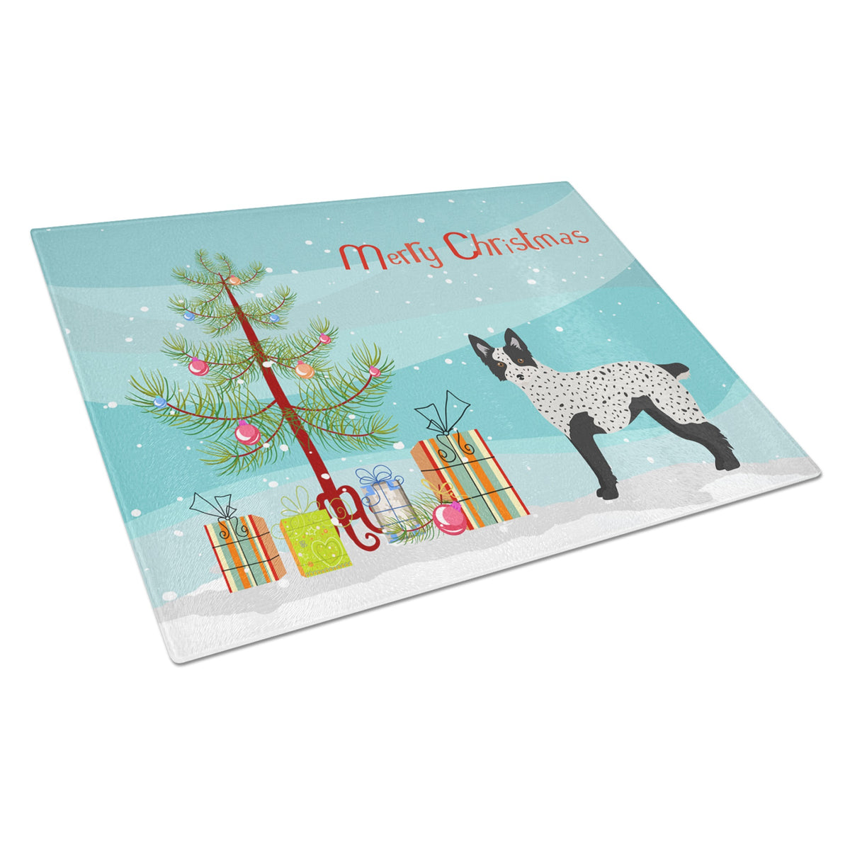 Texas Heeler Christmas Tree Glass Cutting Board Large
