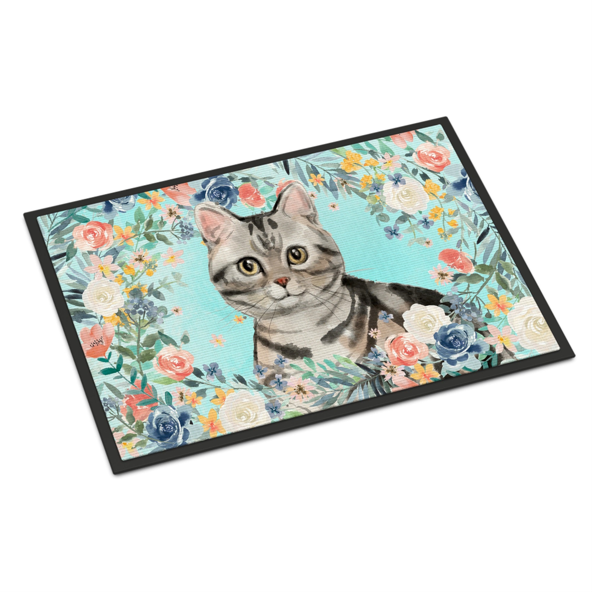 American Shorthair Spring Flowers Indoor Or Outdoor Mat 18X27
