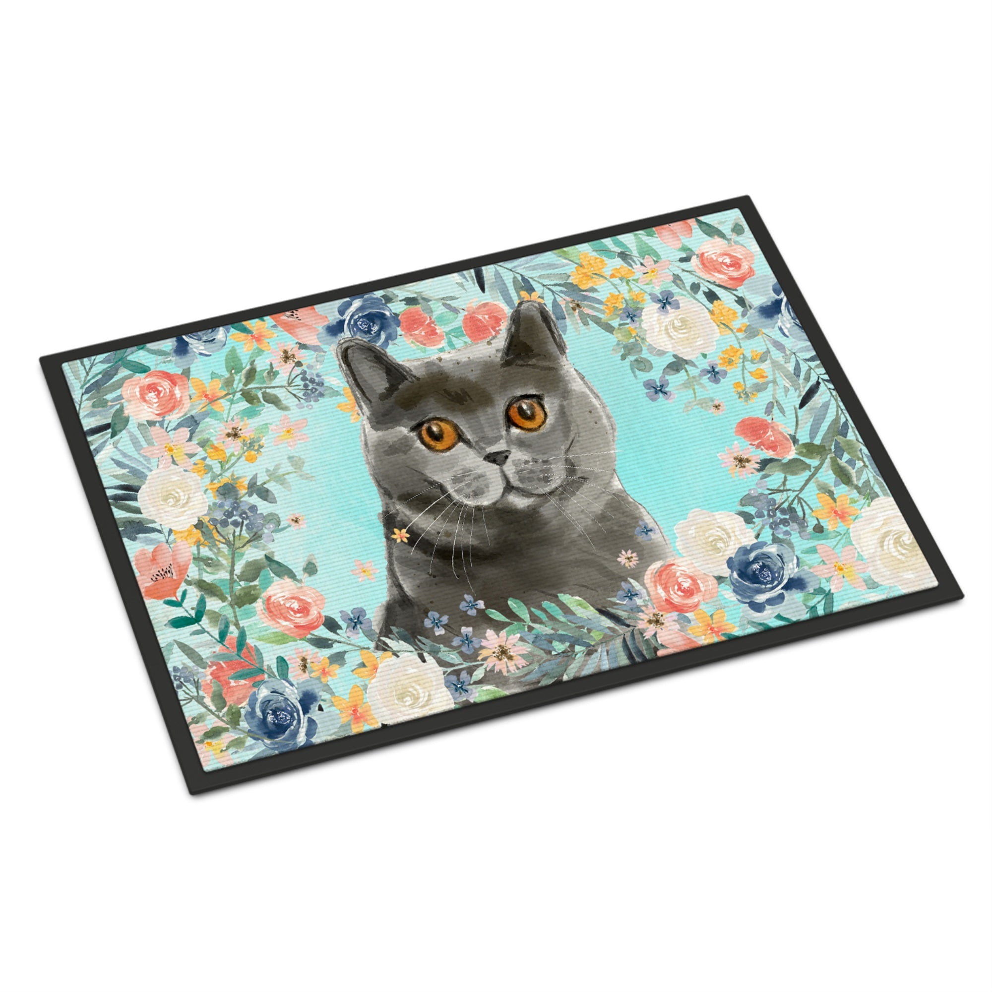 British Shorthair Spring Flowers Indoor Or Outdoor Mat 18X27
