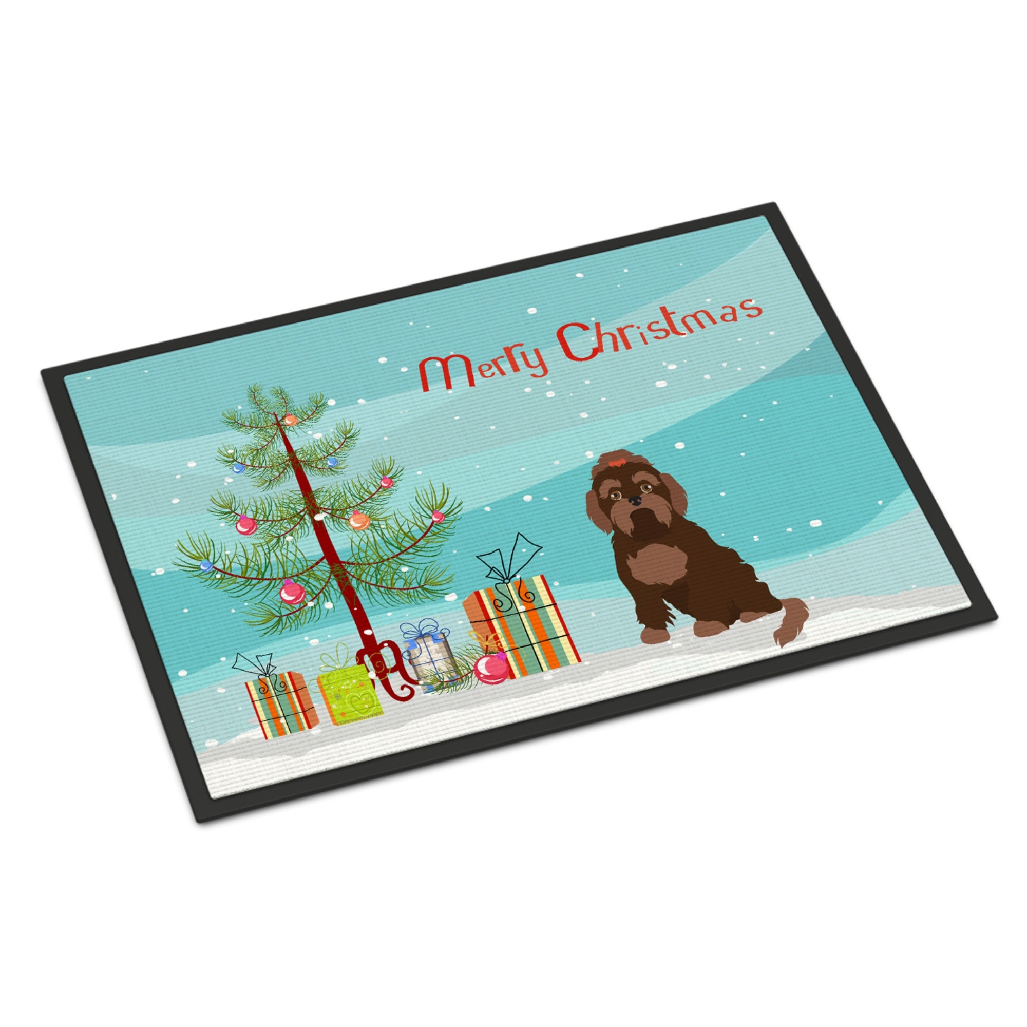 Brown Russian Tsvetnaya Bolonka Lap Dog  Christmas Tree Indoor Or Outdoor Mat 18X27