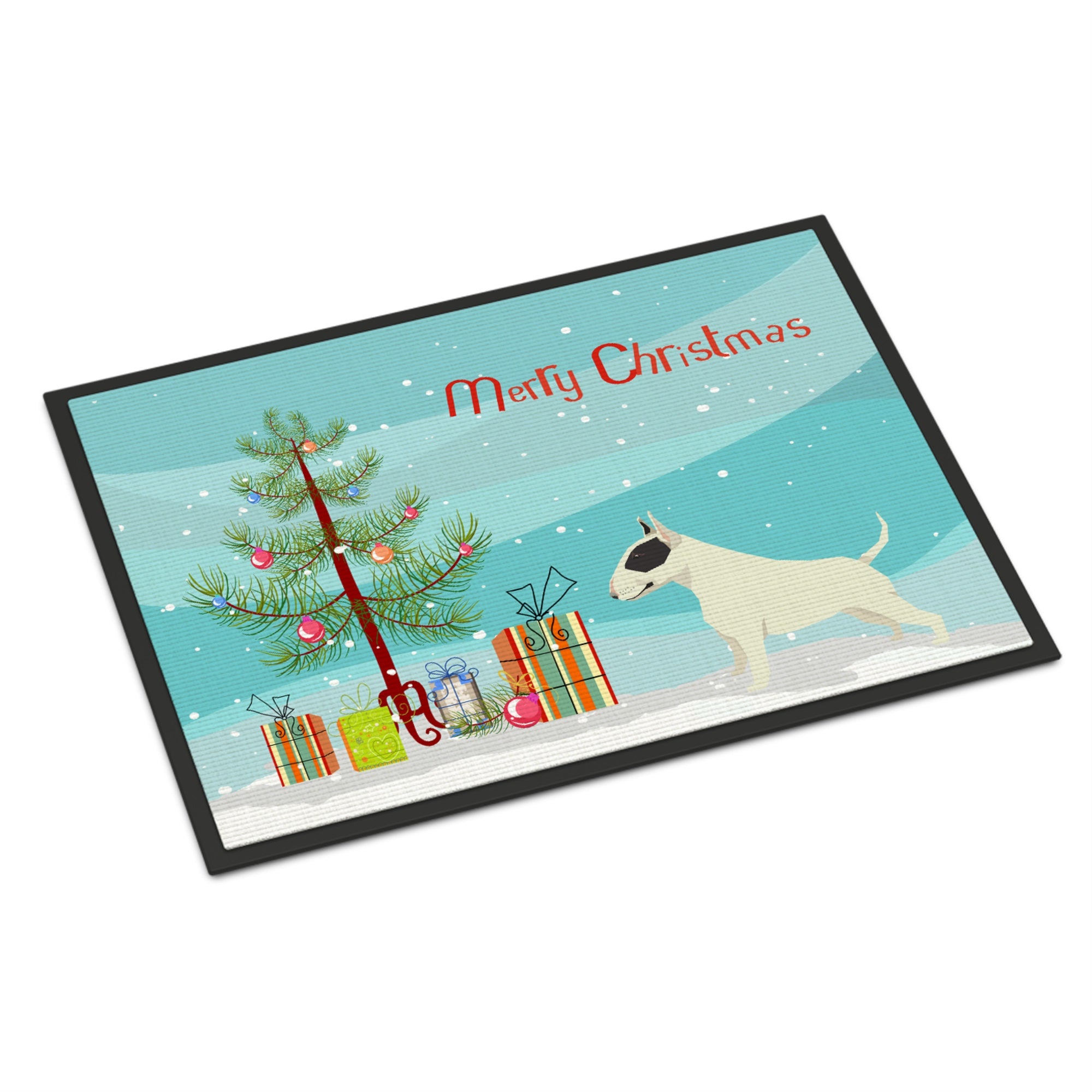 Black And White Bull Terrier Christmas Tree Indoor Or Outdoor Mat 18X27