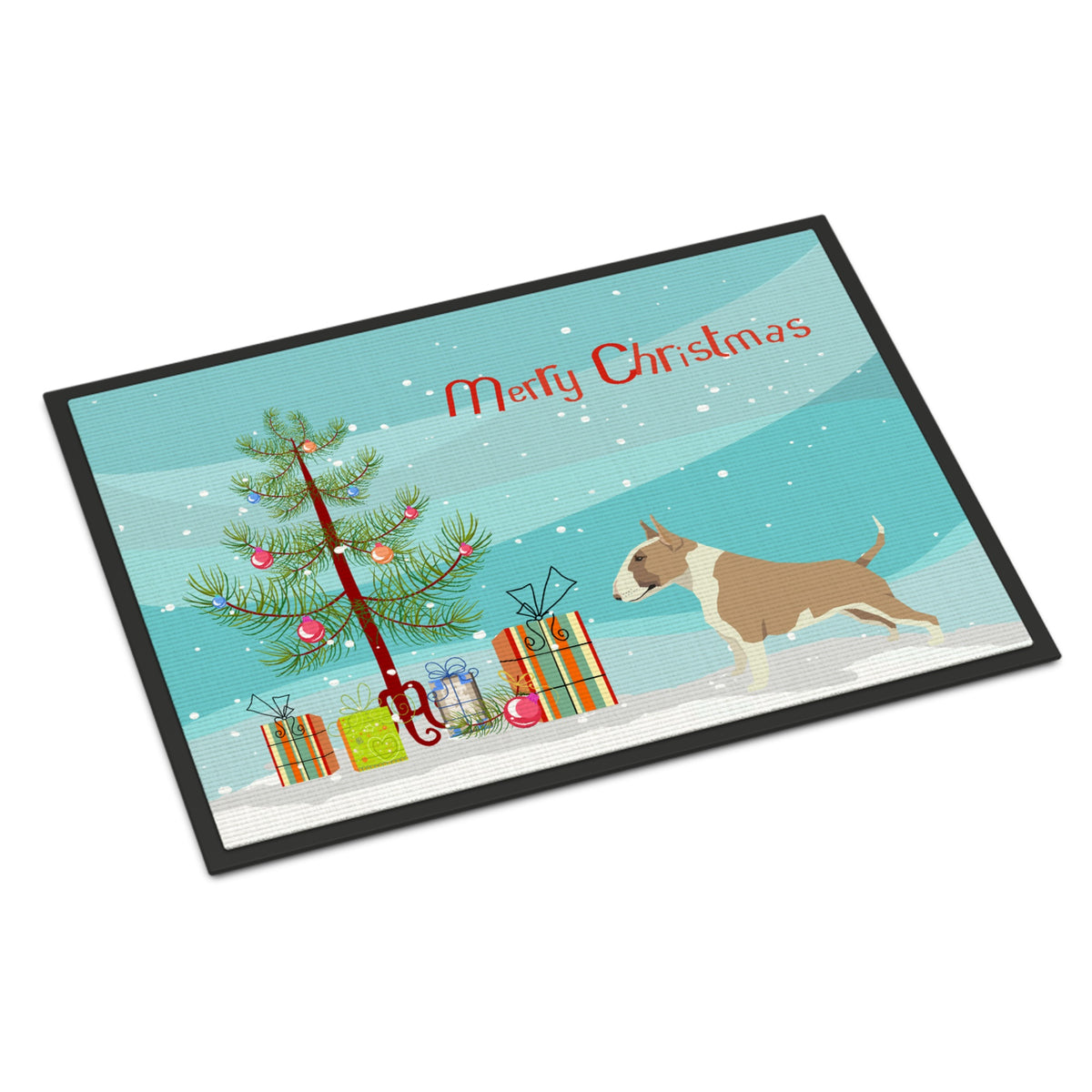 Fawn And White Bull Terrier Christmas Tree Indoor Or Outdoor Mat 18X27