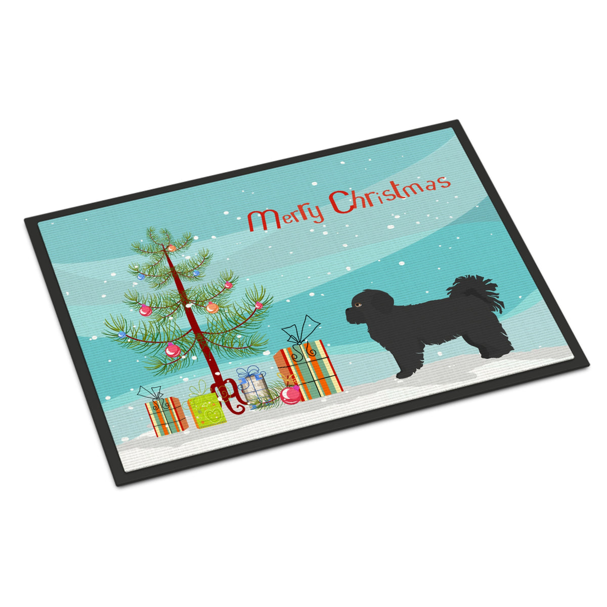 Black Pekeapoo Christmas Tree Indoor Or Outdoor Mat 18X27