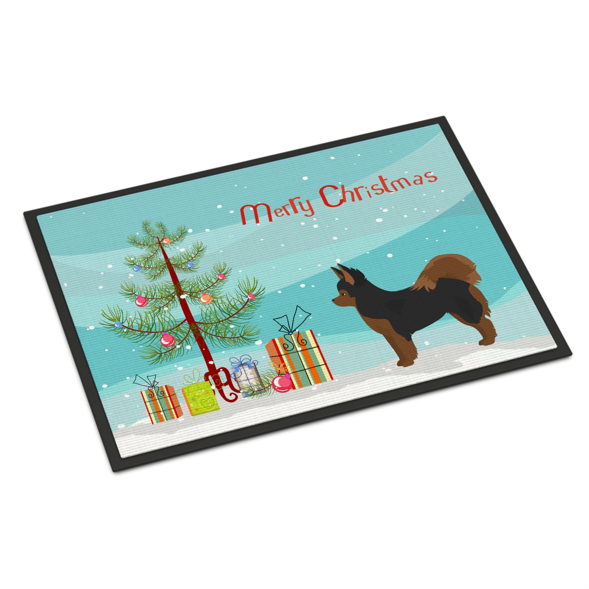 Black And Tan Pomchi Christmas Tree Indoor Or Outdoor Mat 18X27