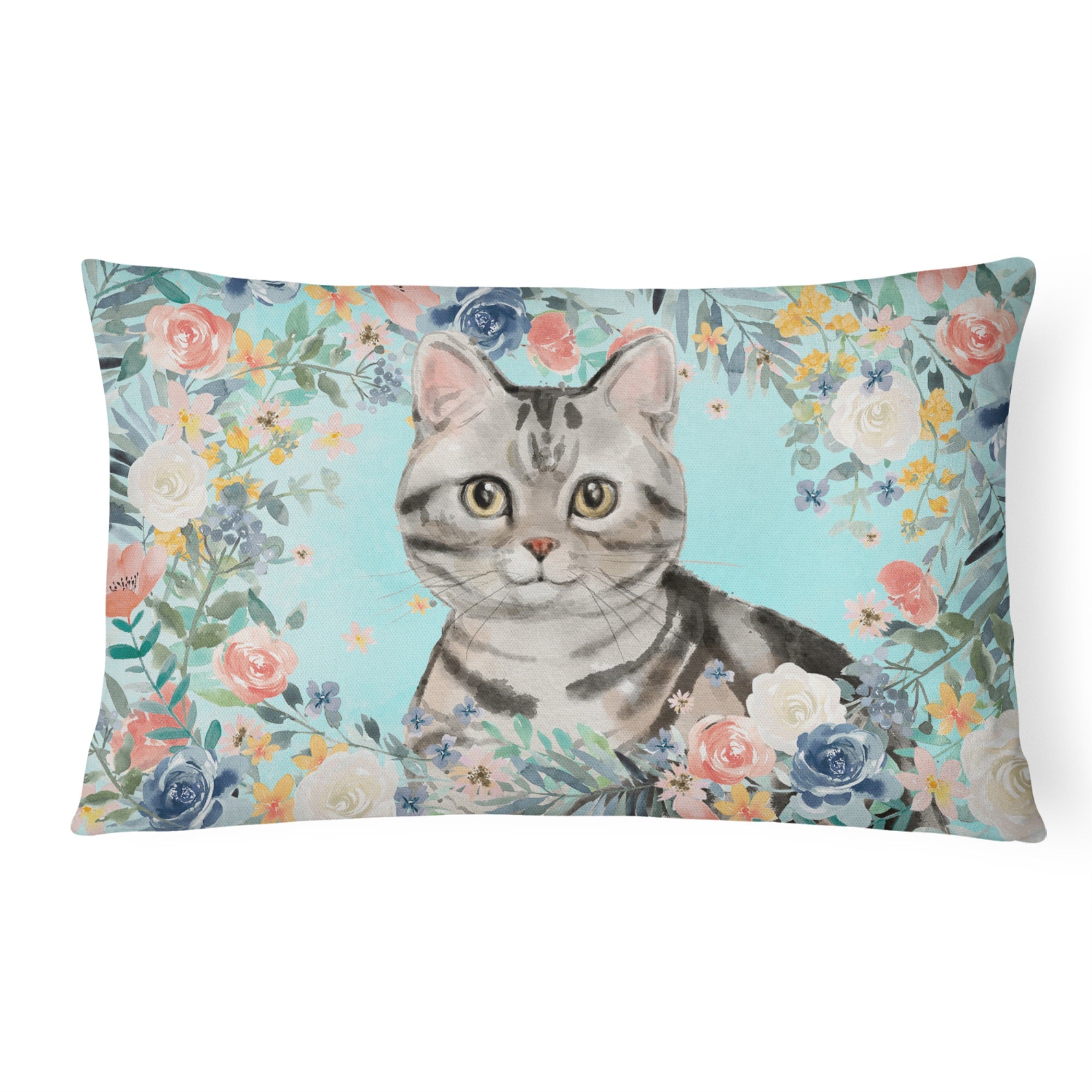 American Shorthair Spring Flowers Canvas Fabric Decorative Pillow