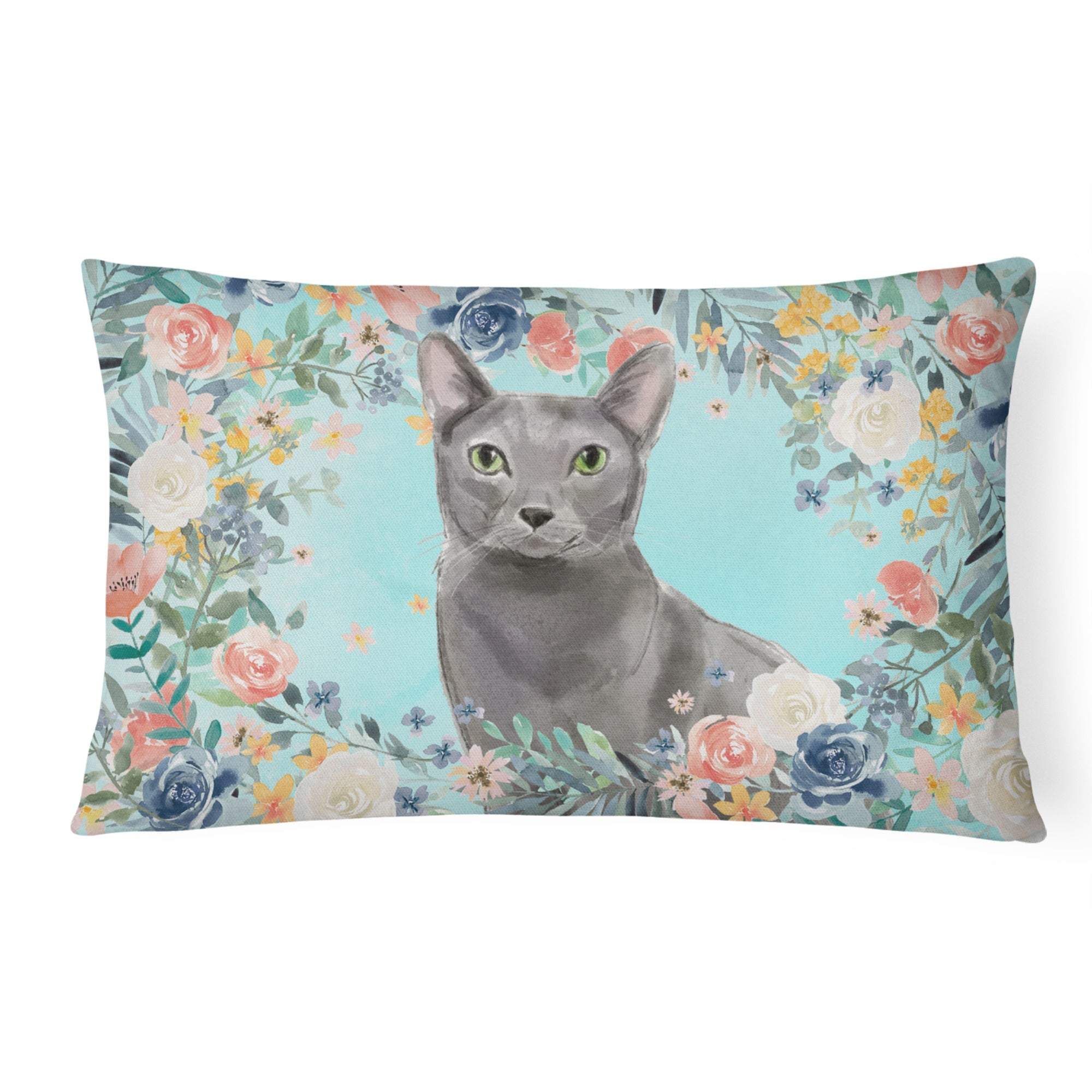 Blue Russian Spring Flowers Canvas Fabric Decorative Pillow