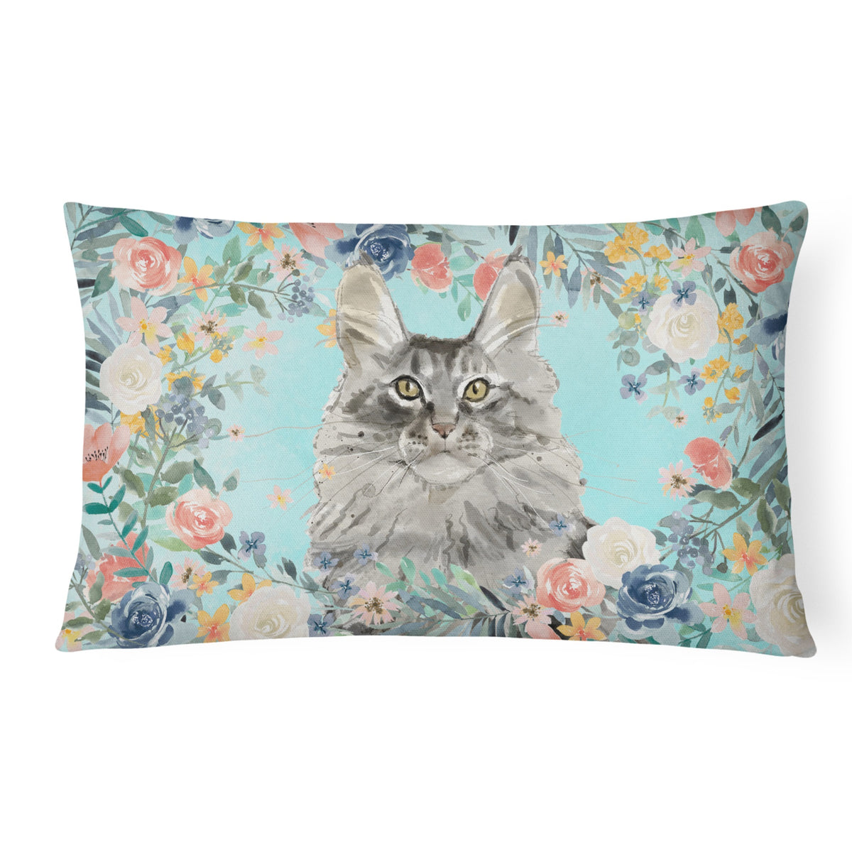Maine Coon Spring Flowers Canvas Fabric Decorative Pillow
