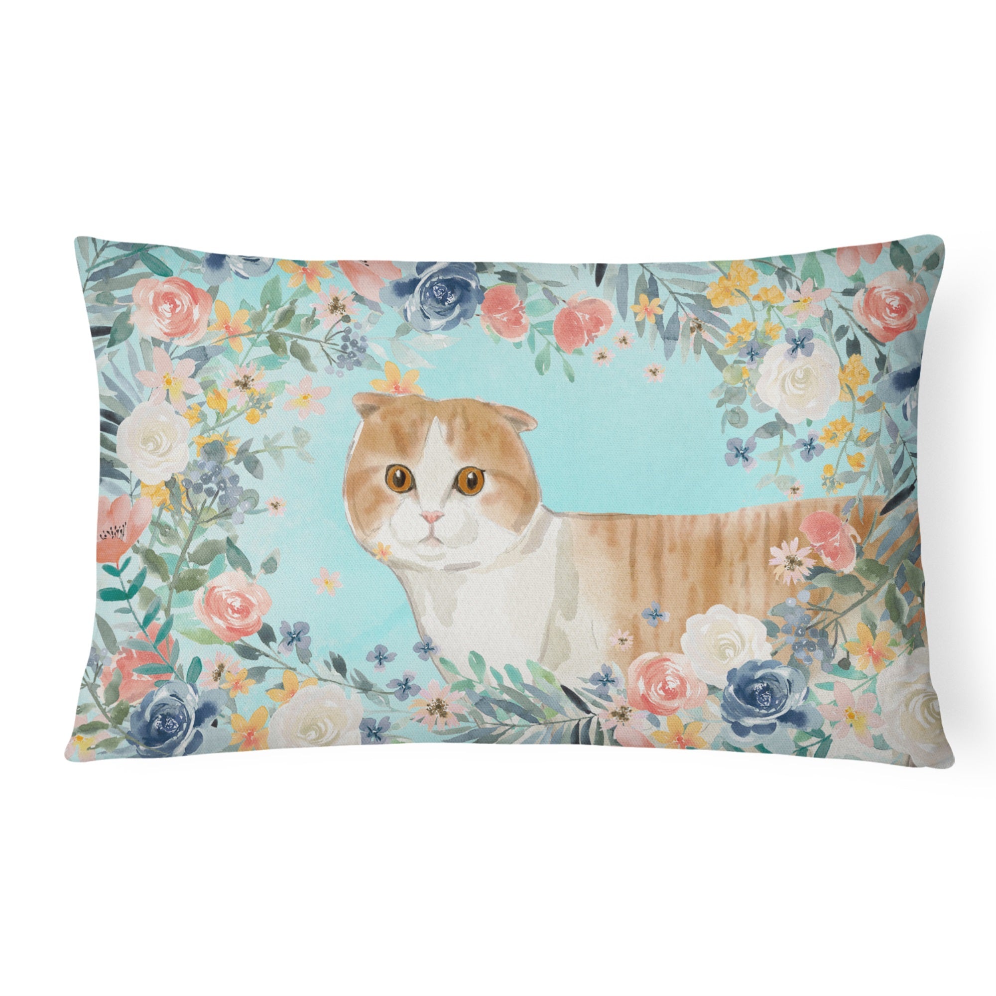 Scottish Fold Spring Flowers Canvas Fabric Decorative Pillow