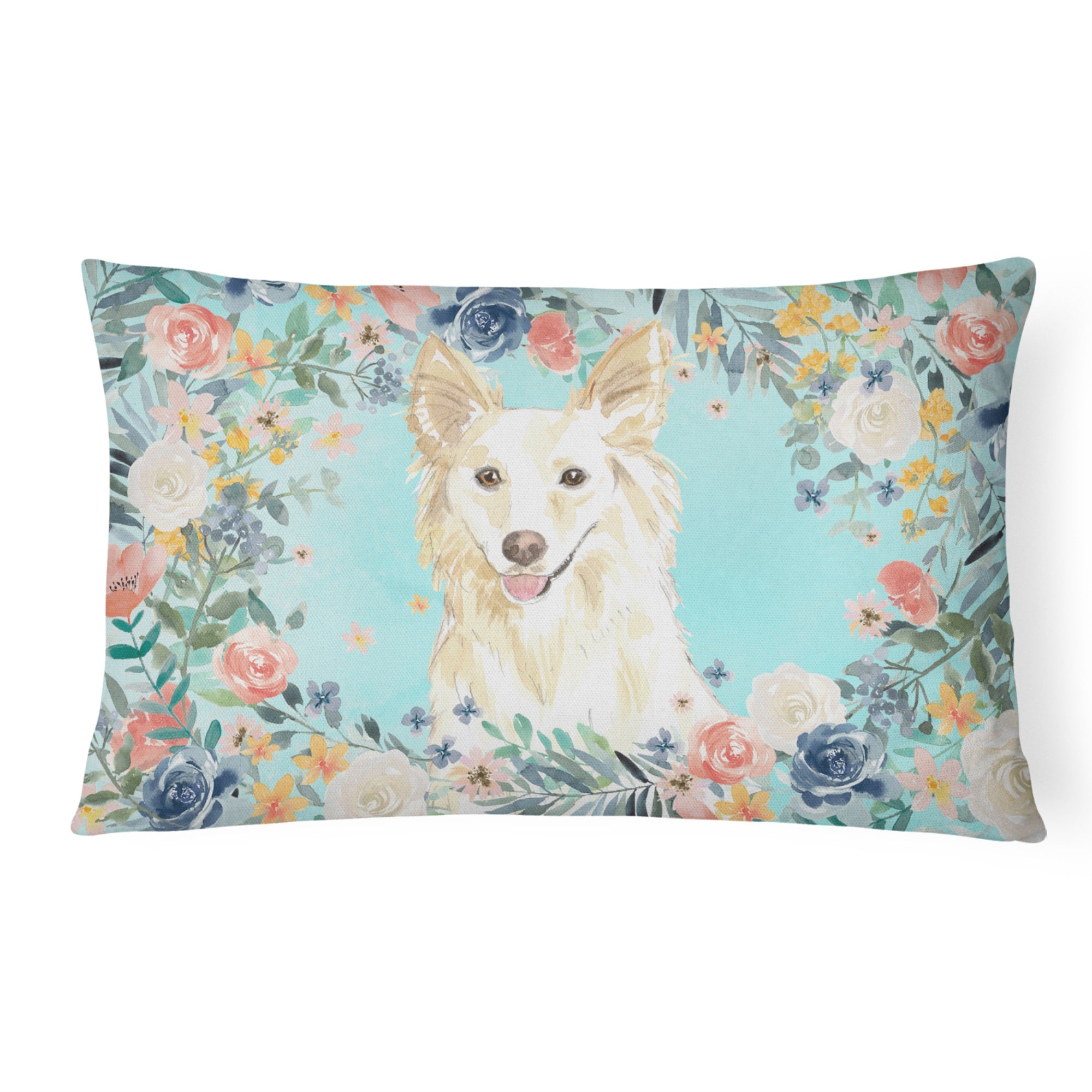 White Collie Canvas Fabric Decorative Pillow
