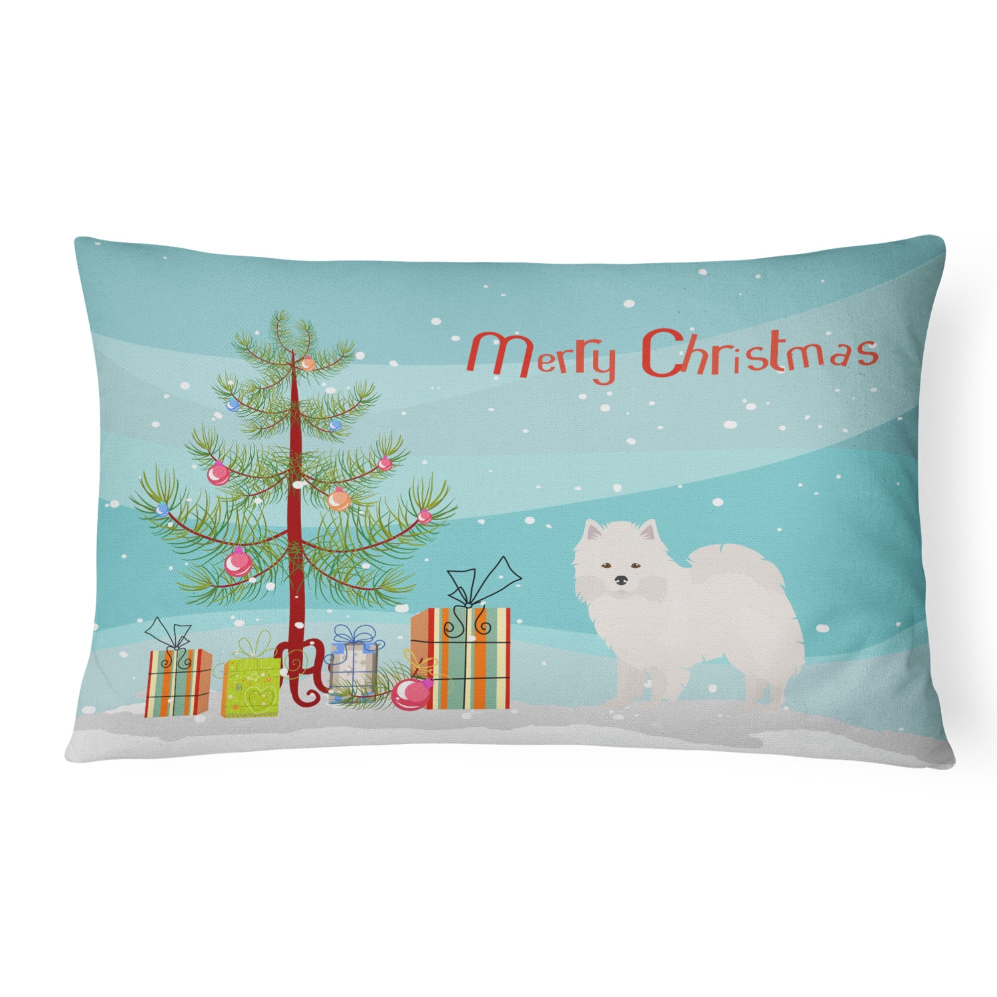 American Eskimo Christmas Tree Canvas Fabric Decorative Pillow
