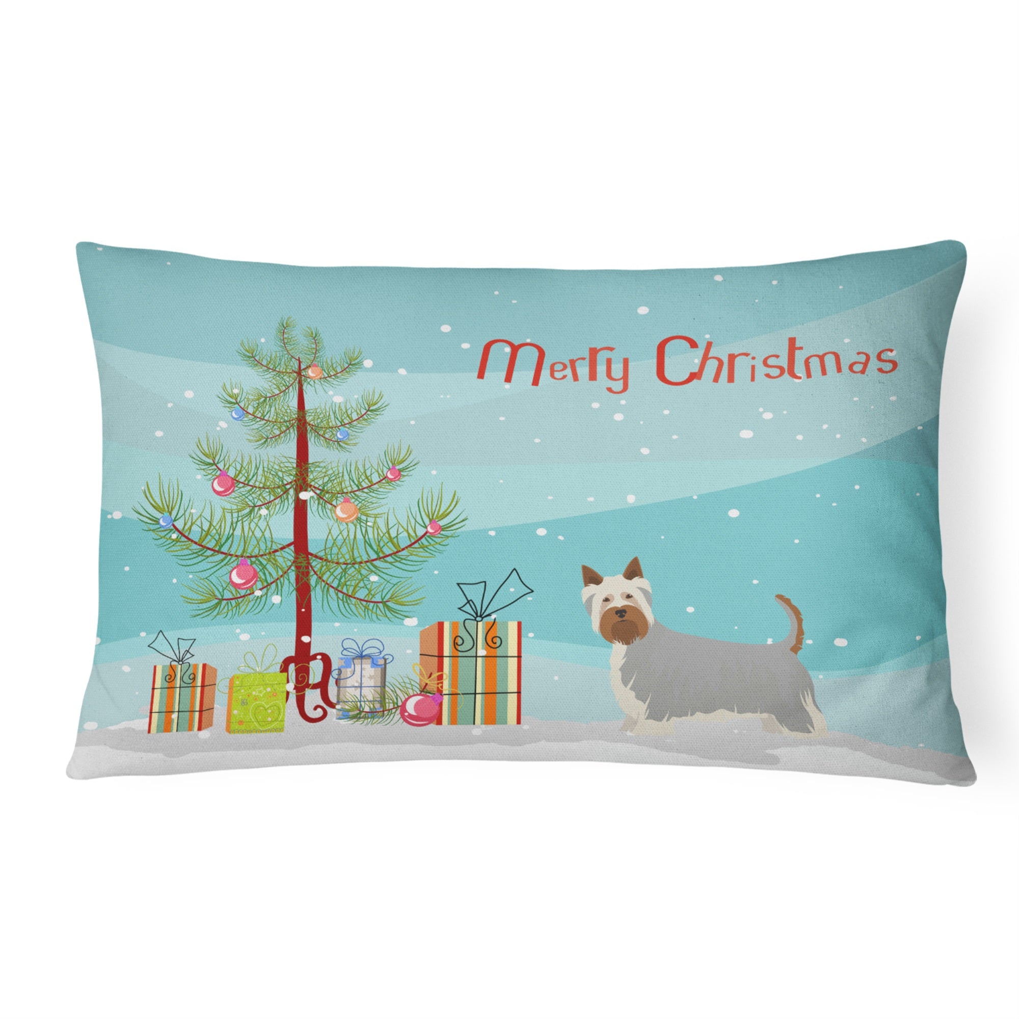 Australian Silky Terrier Christmas Tree Canvas Fabric Decorative Pillow
