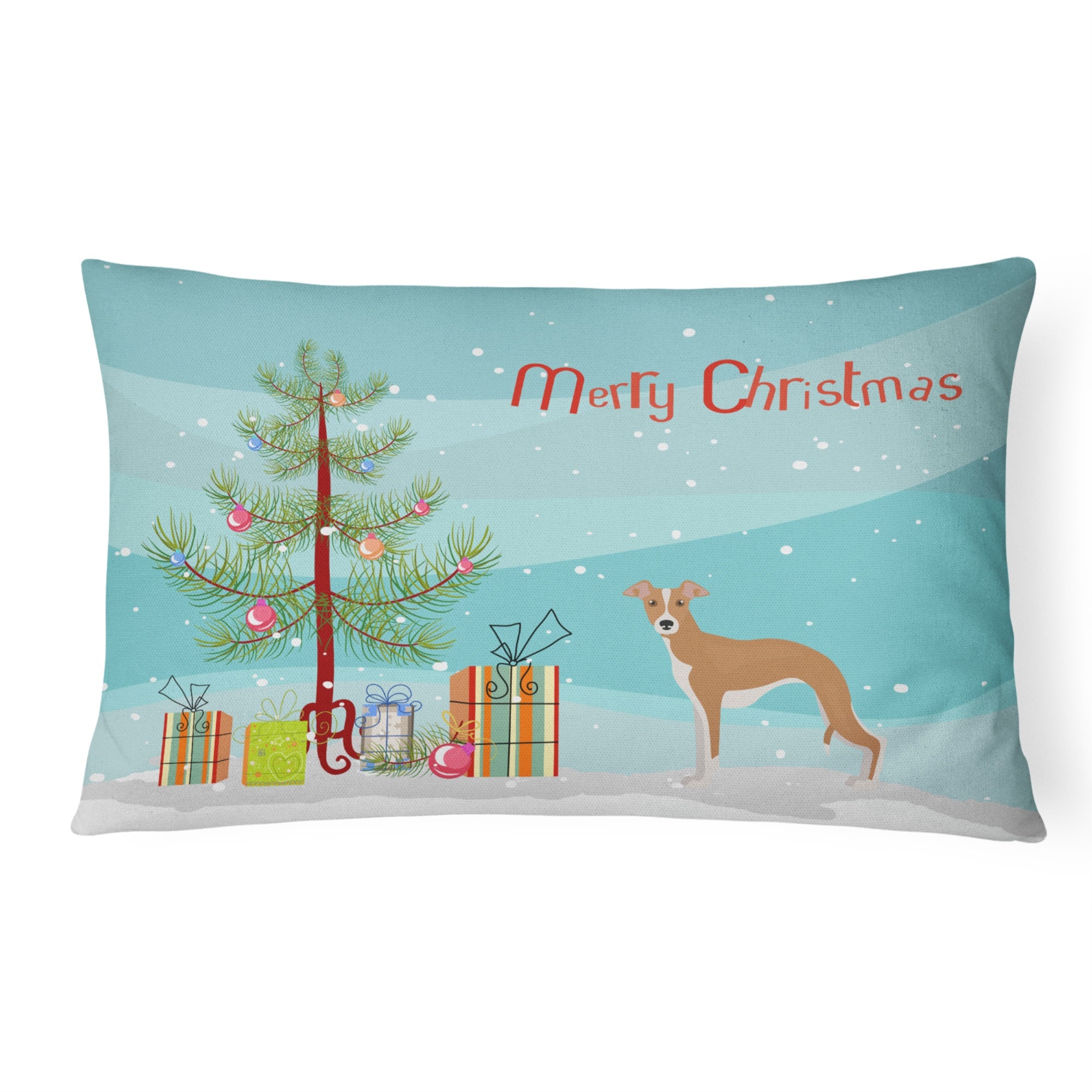 Italian Greyhound Christmas Tree Canvas Fabric Decorative Pillow