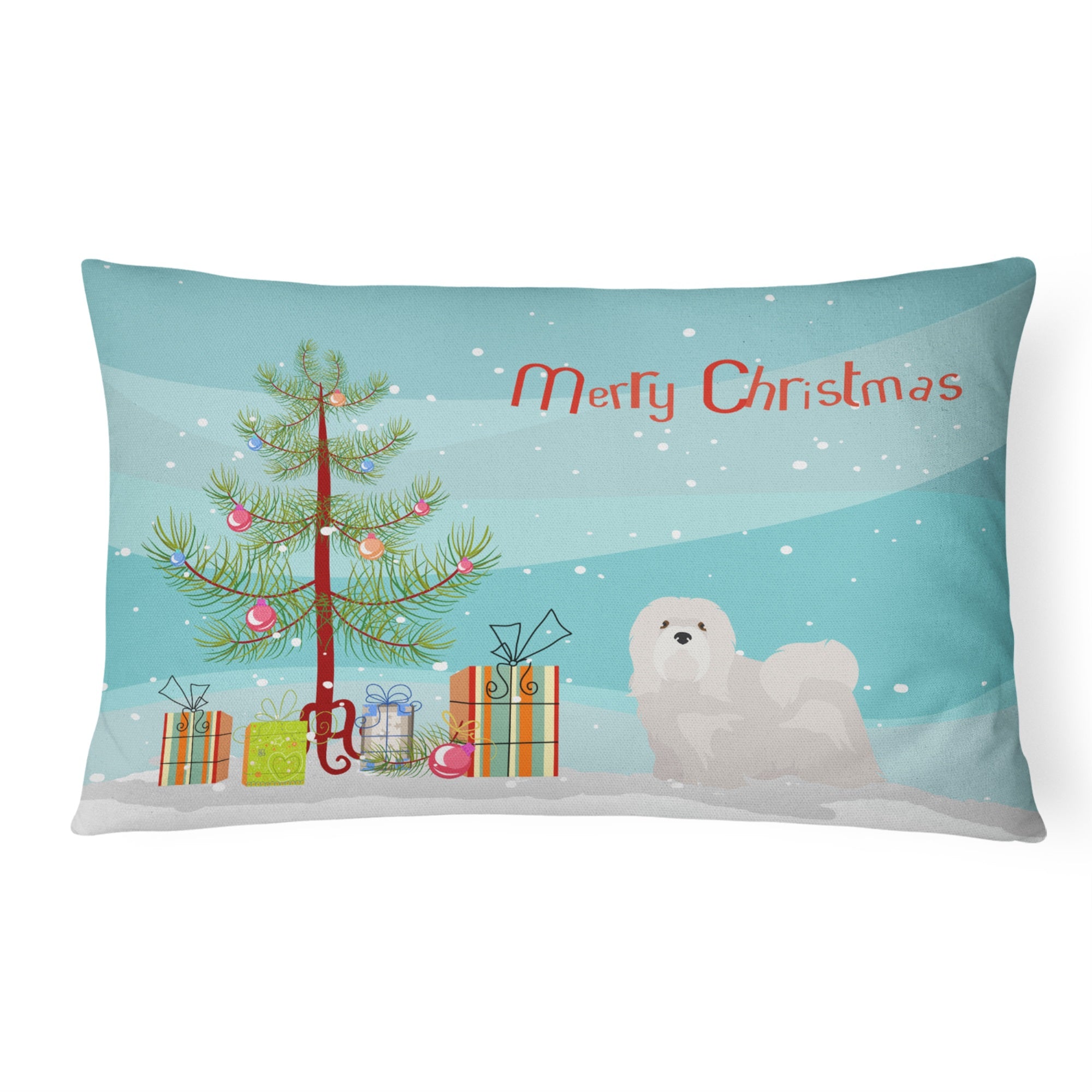 White Lhasa Apso Christmas Tree Canvas Fabric Decorative Pillow