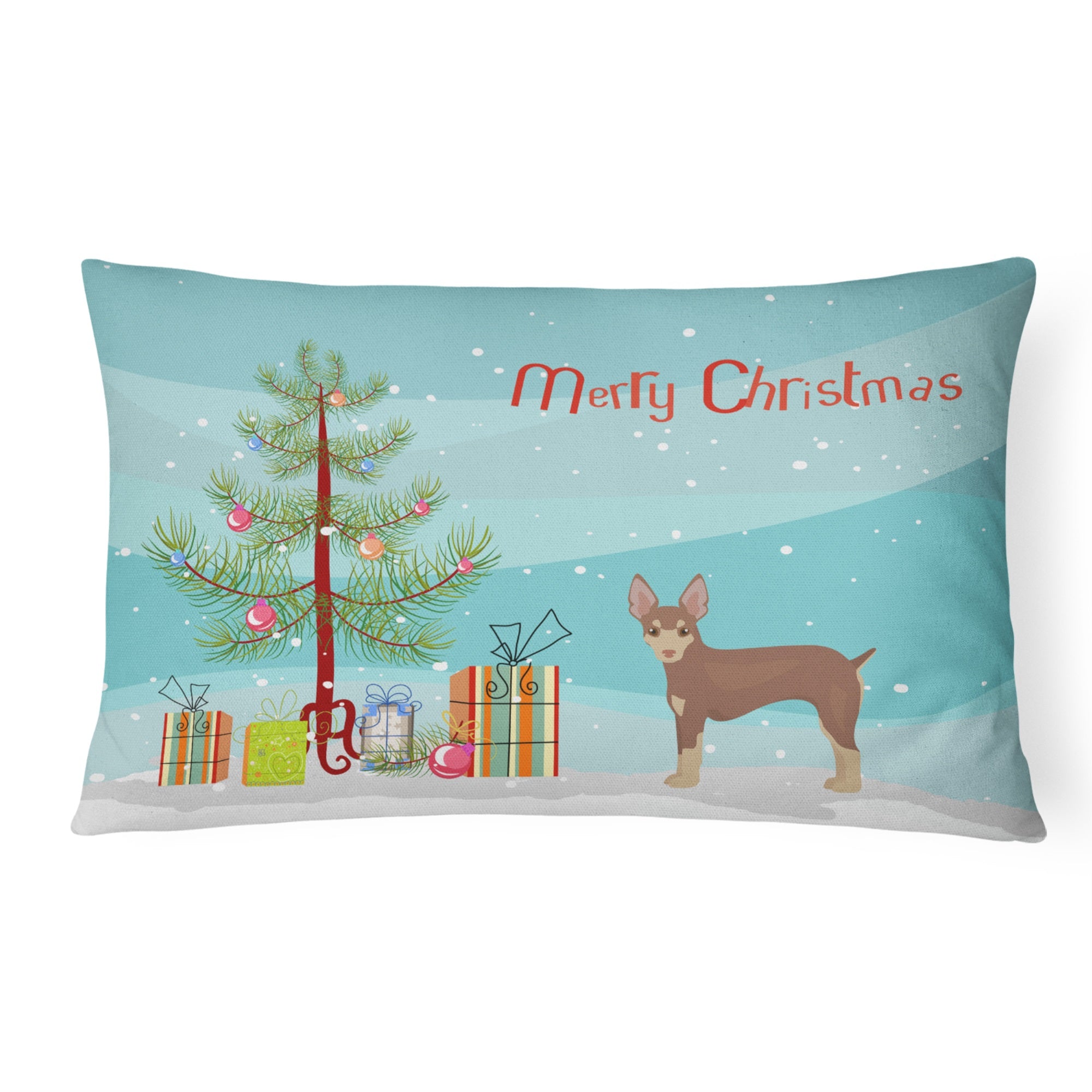 Miniature Fox Terrier Christmas Tree Canvas Fabric Decorative Pillow