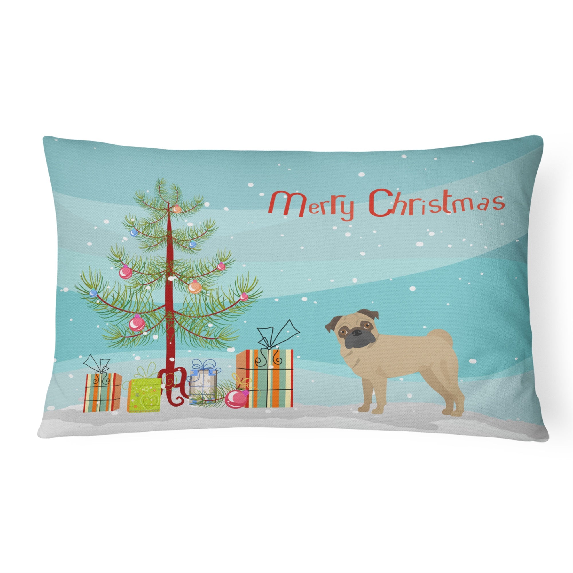 Pug Christmas Tree Canvas Fabric Decorative Pillow