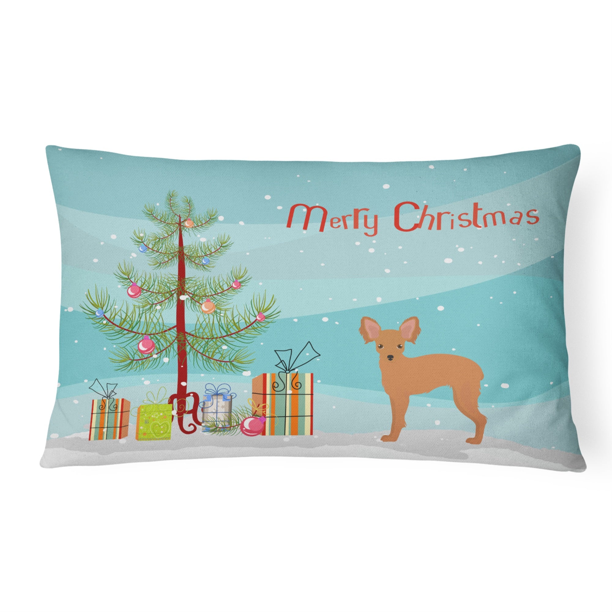 Russkiy Toy Or Russian Toy Terrier Christmas Tree Canvas Fabric Decorative Pillow