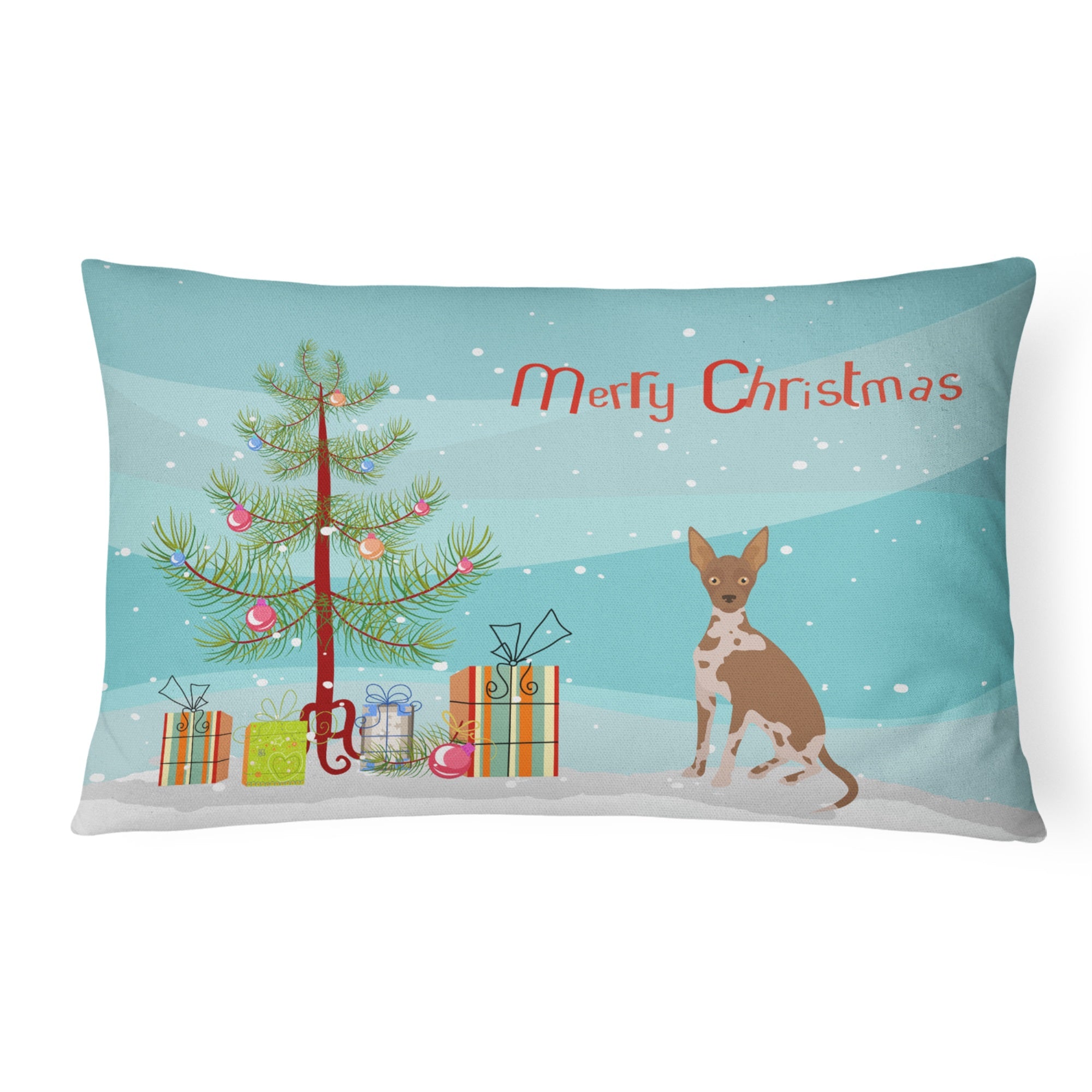 Tan Abyssinian Or African Hairless Dog Christmas Tree Canvas Fabric Decorative Pillow