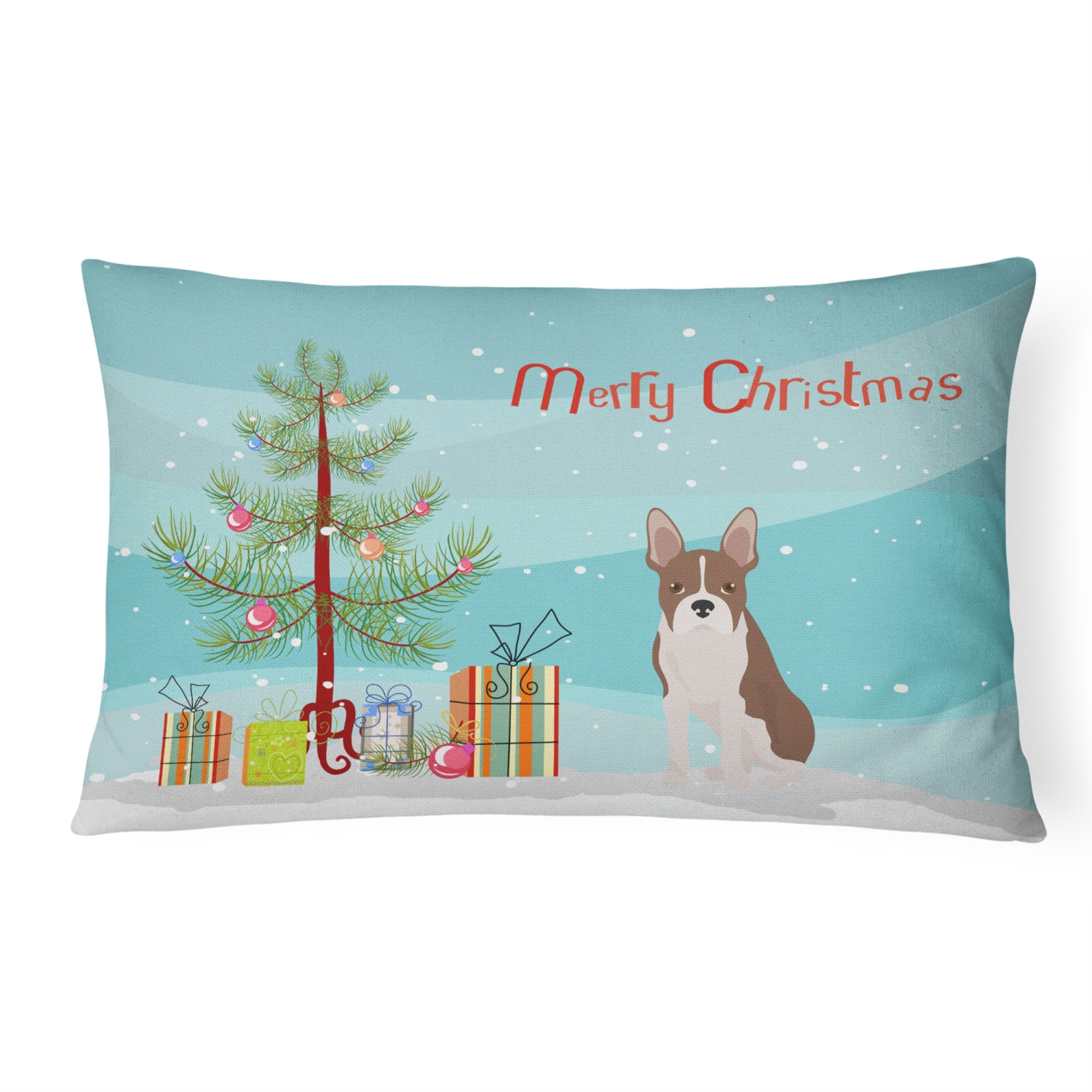 Boston Terrier Christmas Tree Canvas Fabric Decorative Pillow