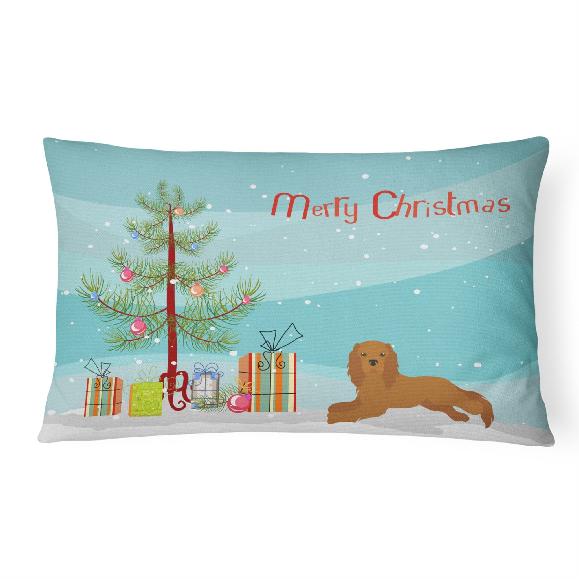 Ruby Cavalier King Charles Spaniel Christmas Tree Canvas Fabric Decorative Pillow