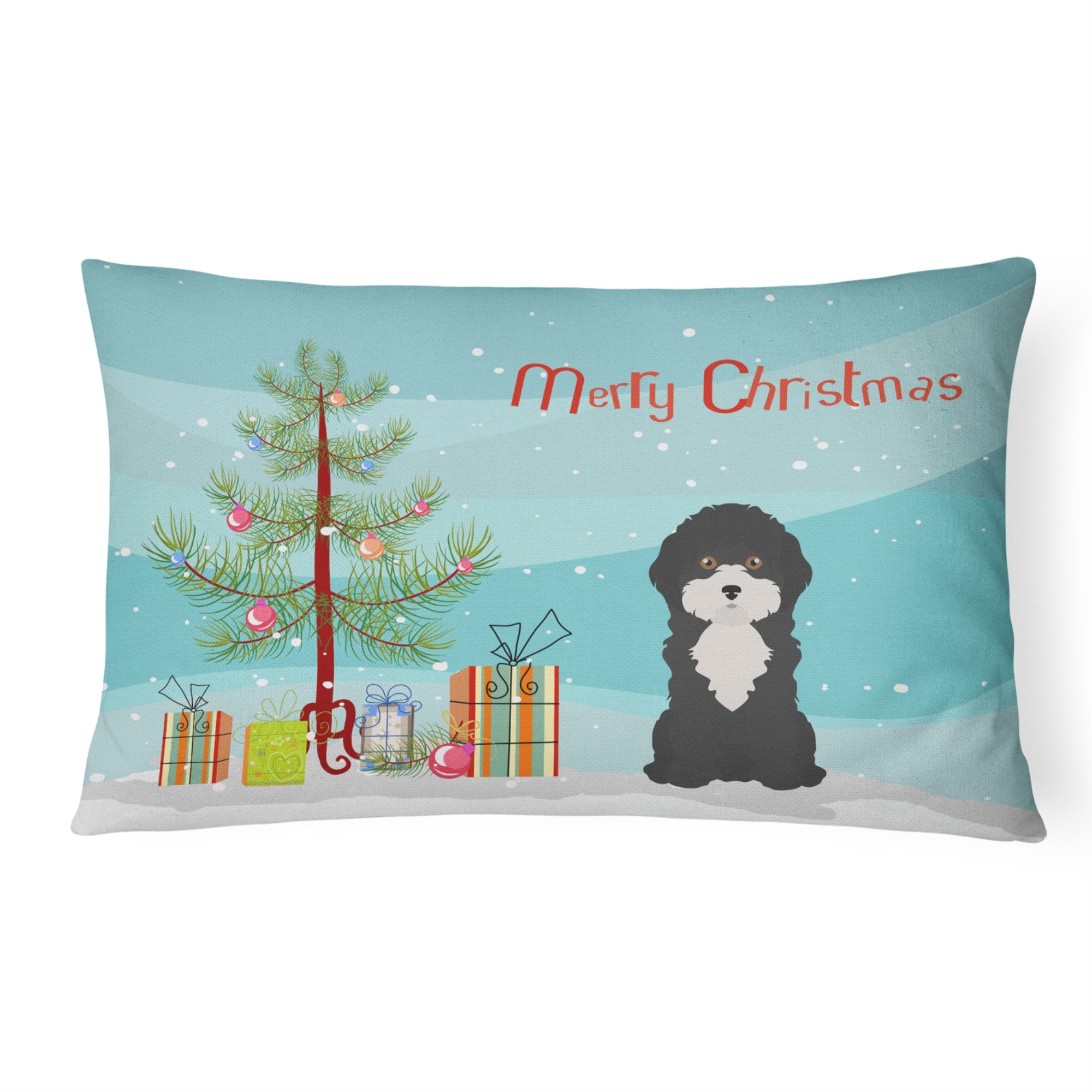 Black And White Cyprus Poodle Christmas Tree Canvas Fabric Decorative Pillow