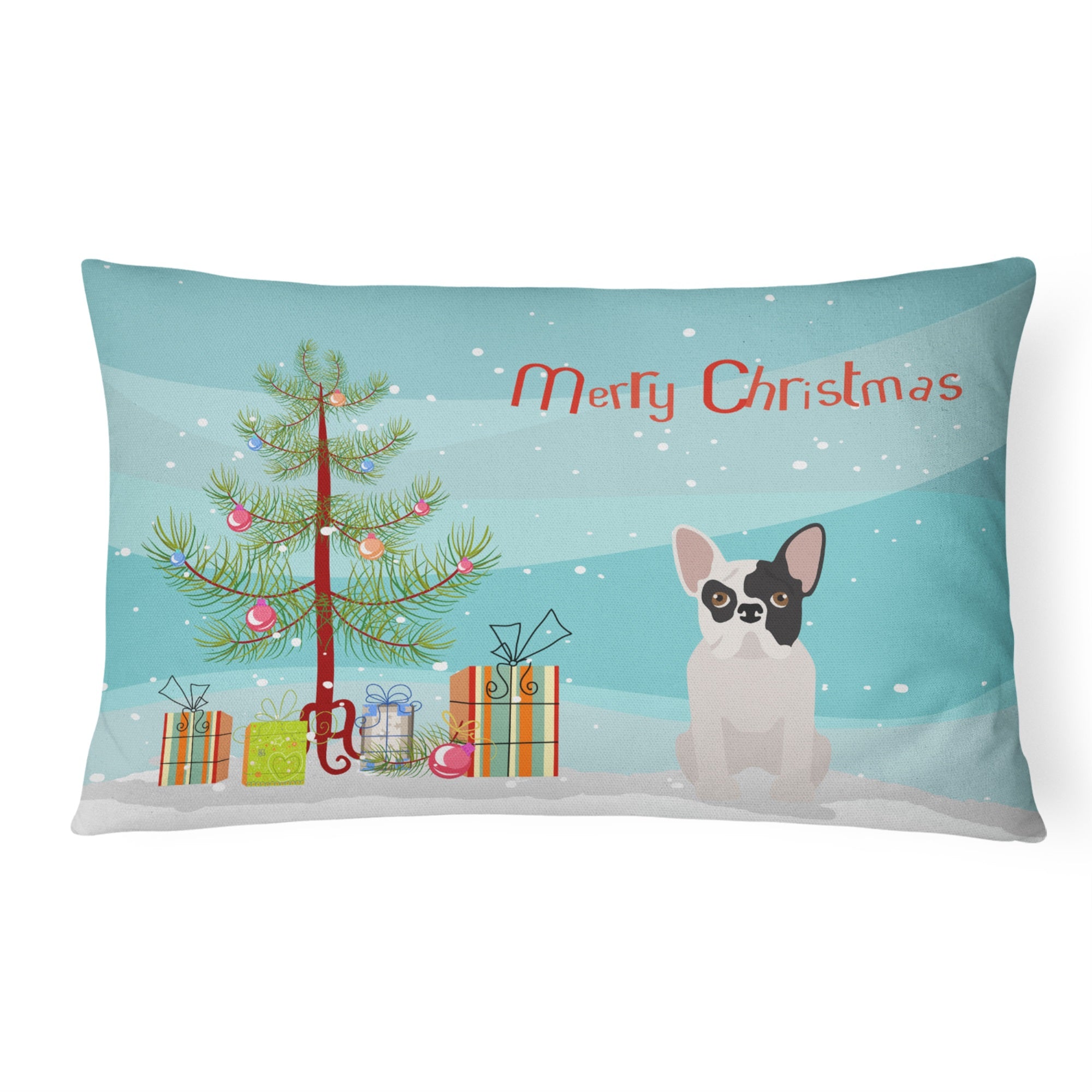 Black And White French Bulldog Christmas Tree Canvas Fabric Decorative Pillow