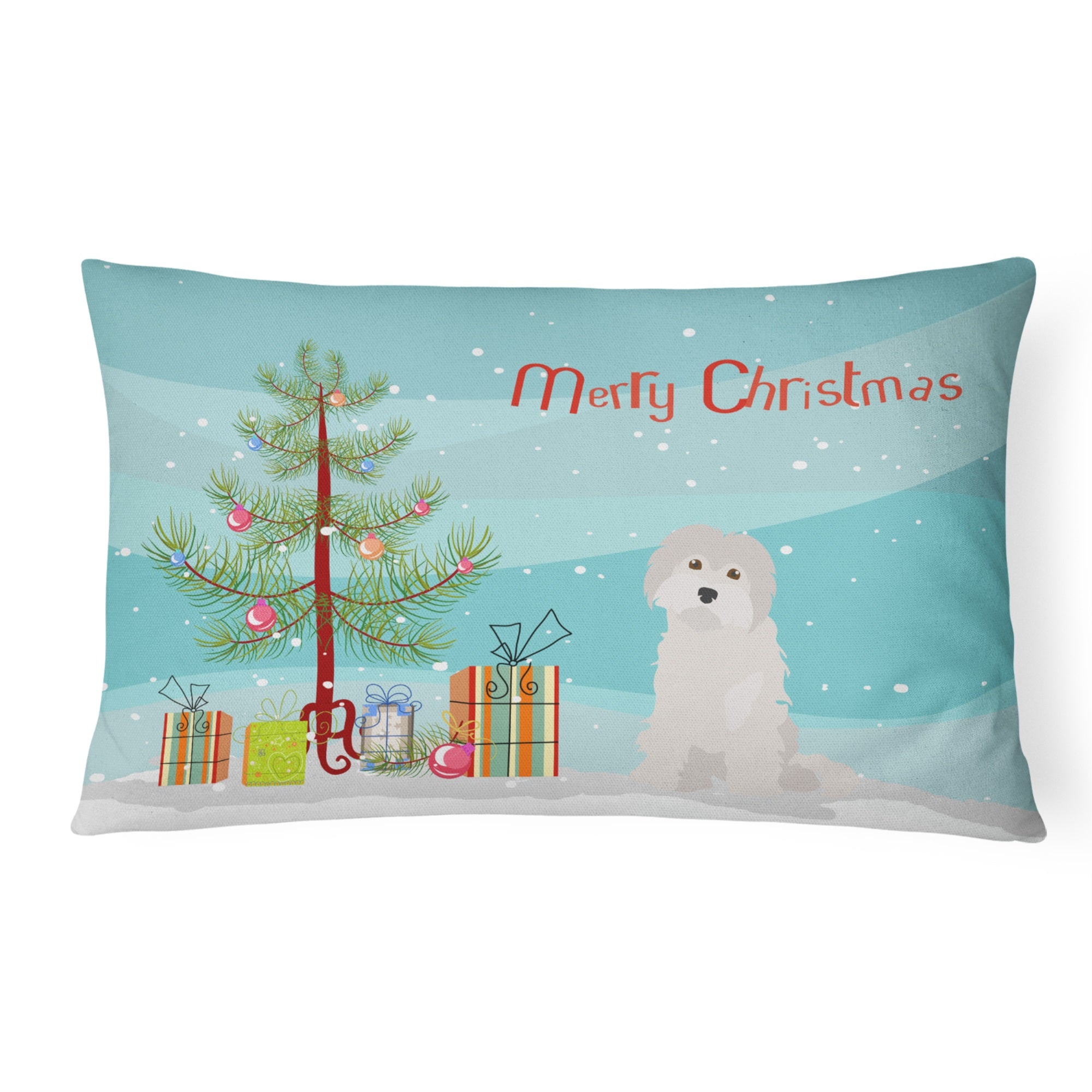 Maltese #2 Christmas Tree Canvas Fabric Decorative Pillow