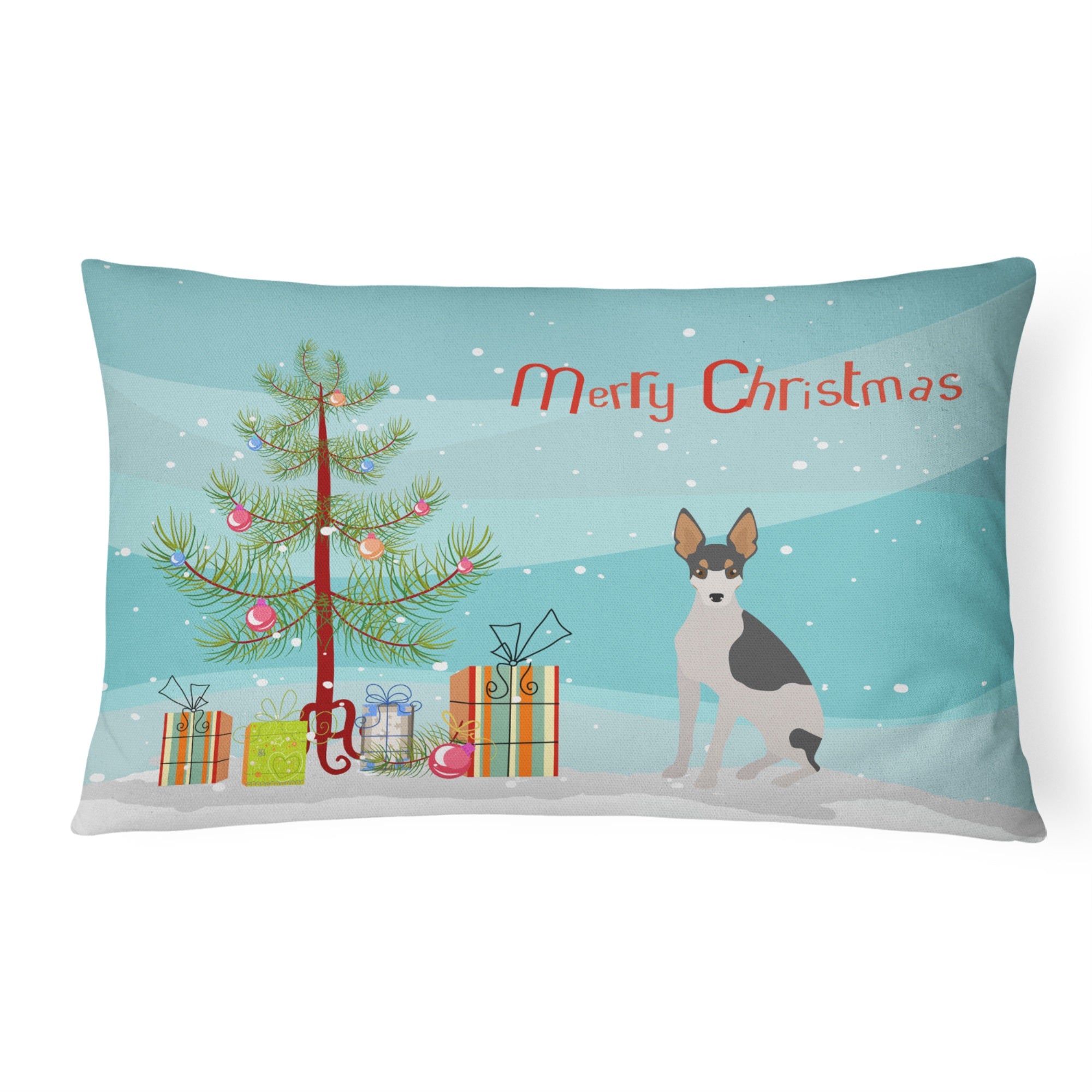 Miniature Fox Terrier #2 Christmas Tree Canvas Fabric Decorative Pillow