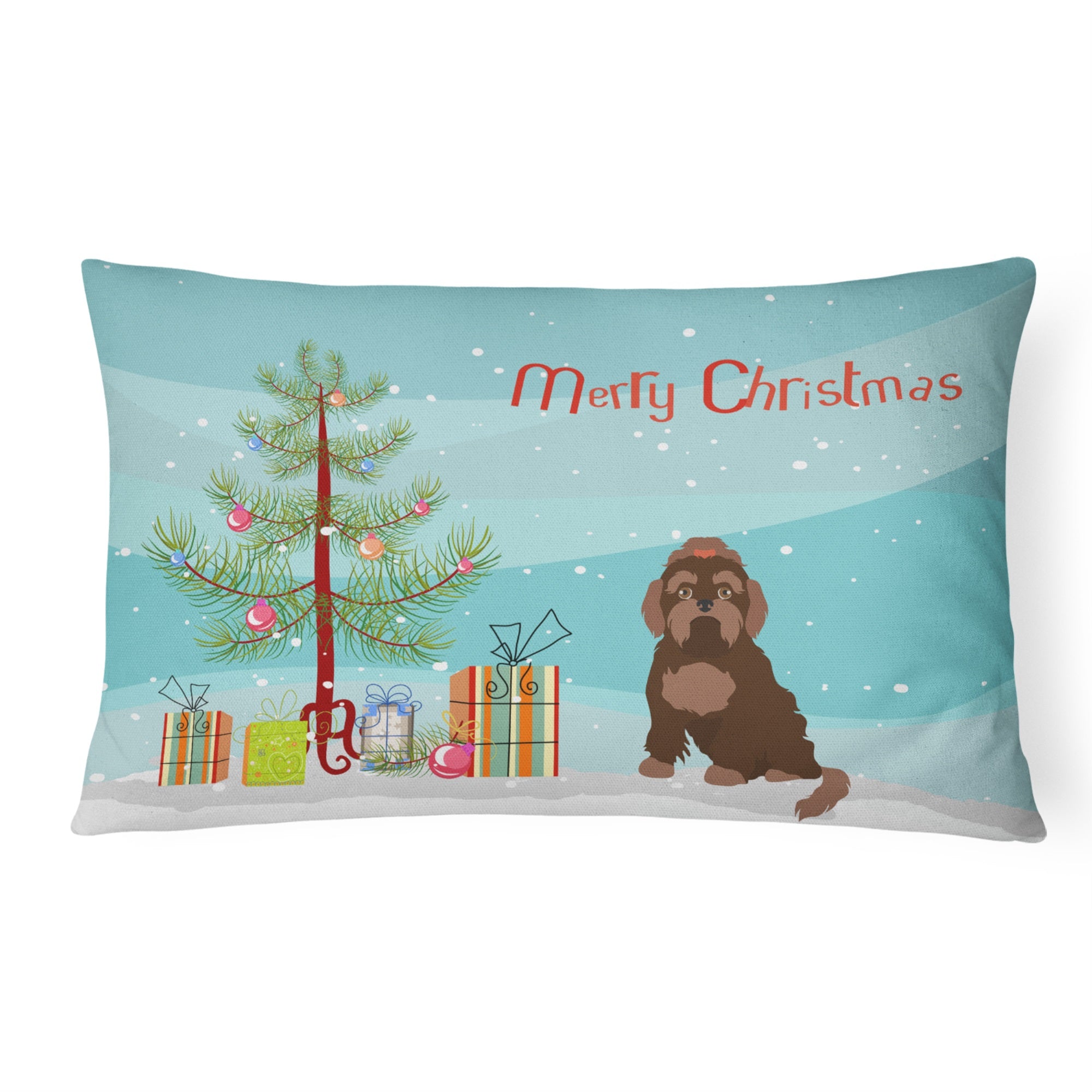 Brown Russian Tsvetnaya Bolonka Lap Dog  Christmas Tree Canvas Fabric Decorative Pillow