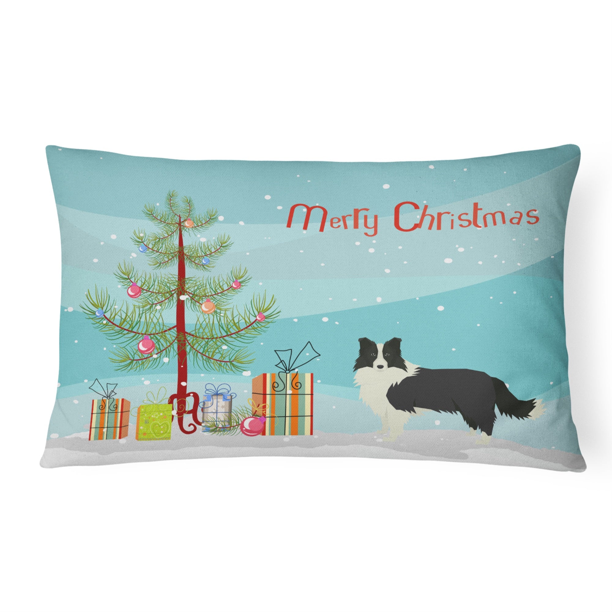 Border Collie Christmas Tree Canvas Fabric Decorative Pillow