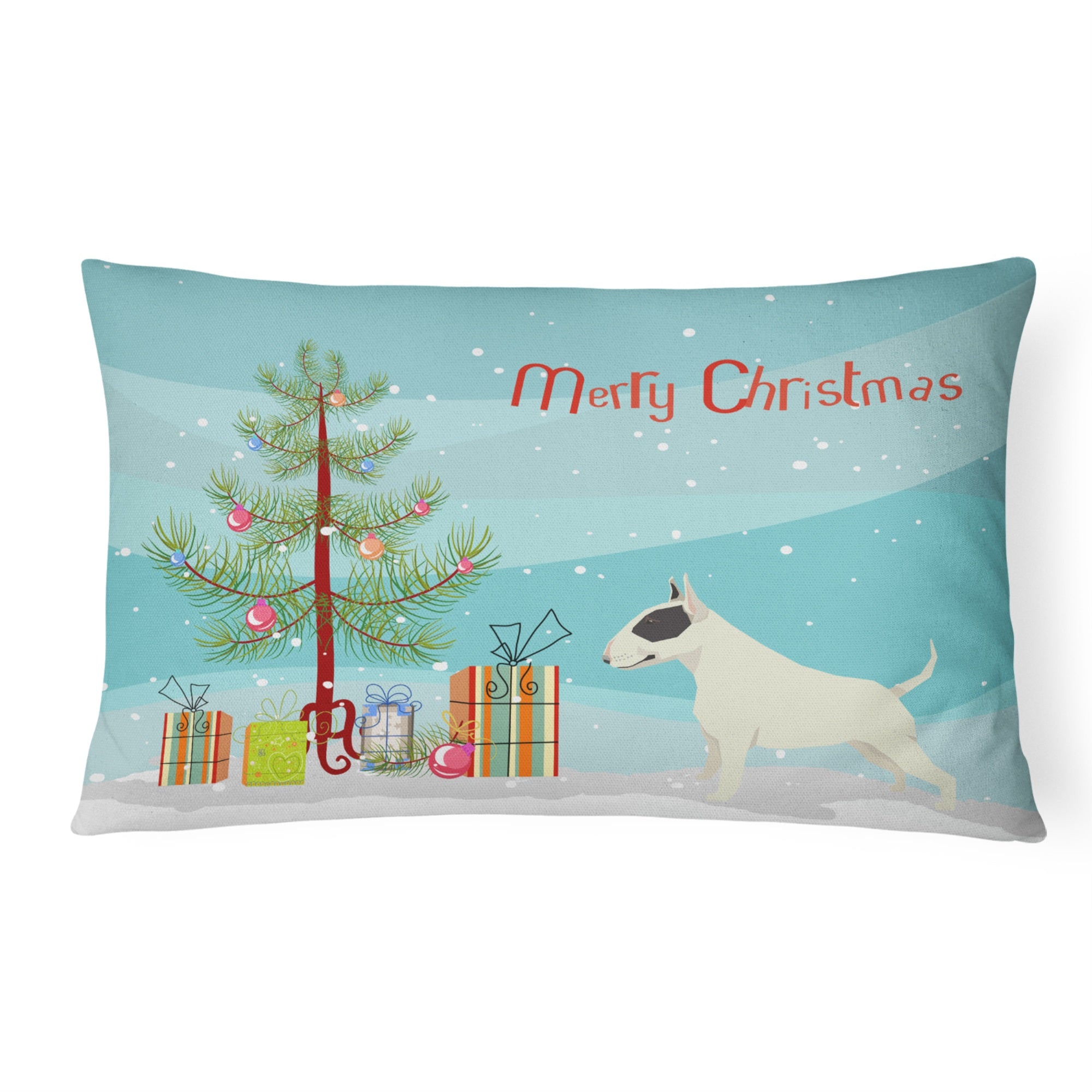 Black And White Bull Terrier Christmas Tree Canvas Fabric Decorative Pillow