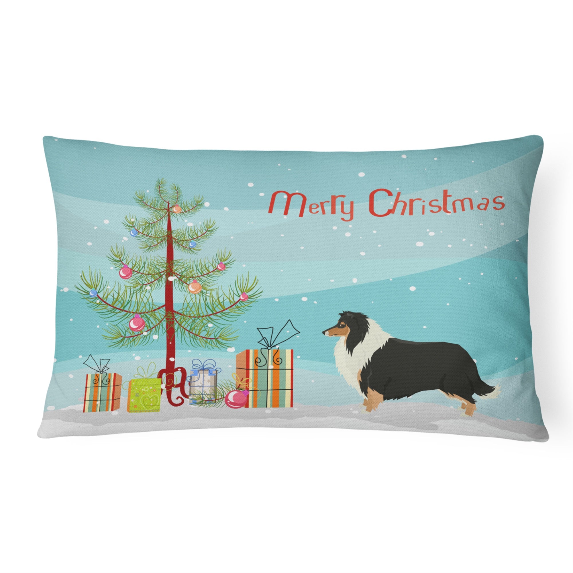 Collie Christmas Tree Canvas Fabric Decorative Pillow