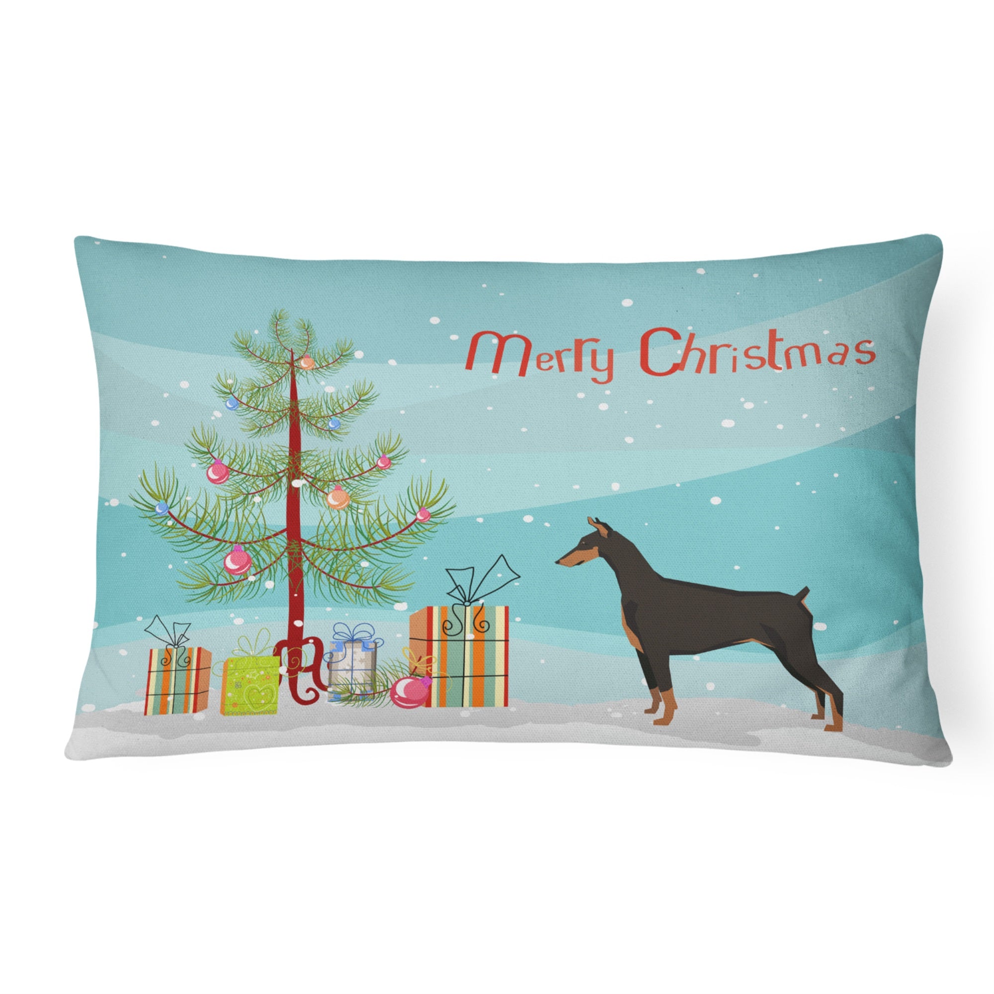 Doberman Pinscher Christmas Tree Canvas Fabric Decorative Pillow