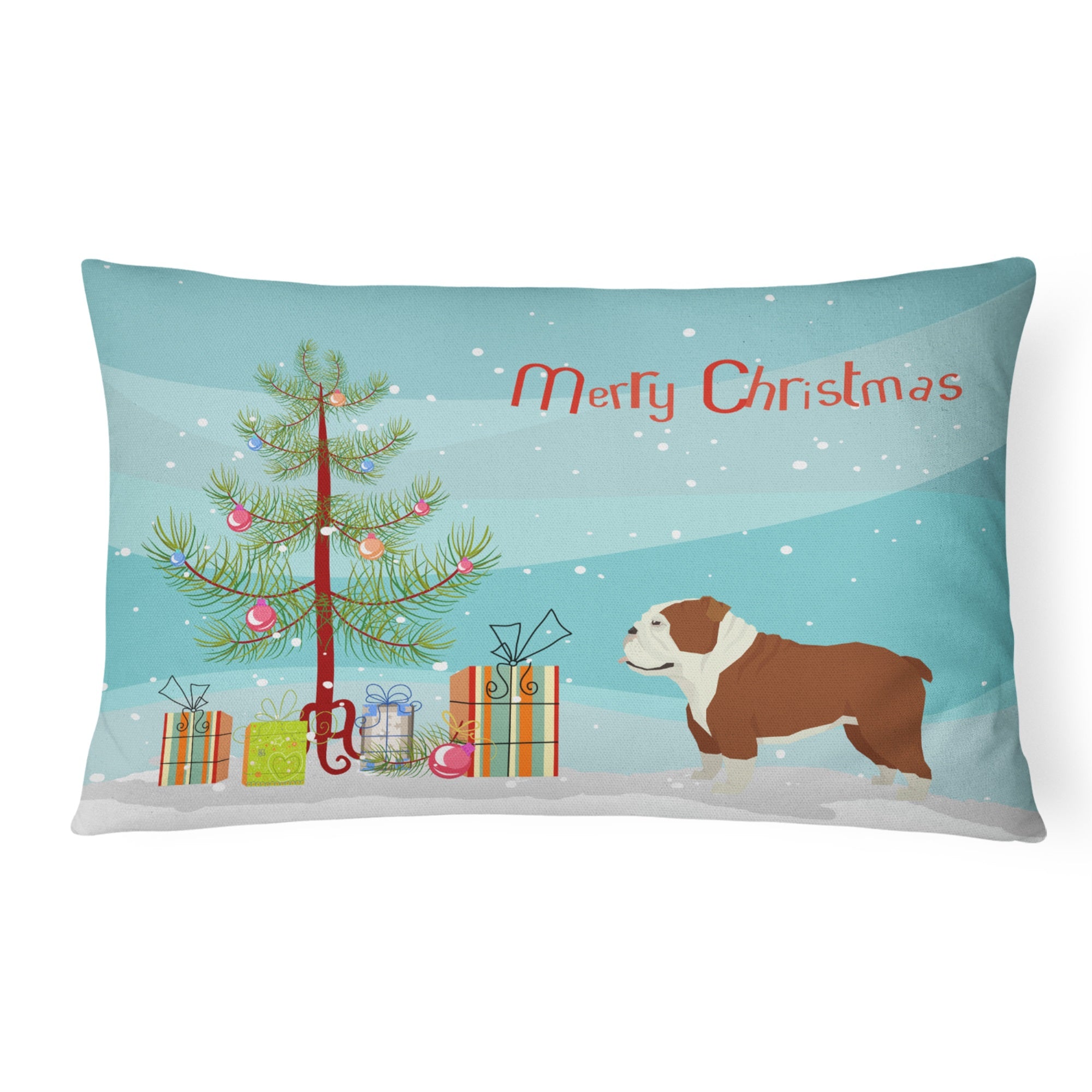 English Bulldog Christmas Tree Canvas Fabric Decorative Pillow