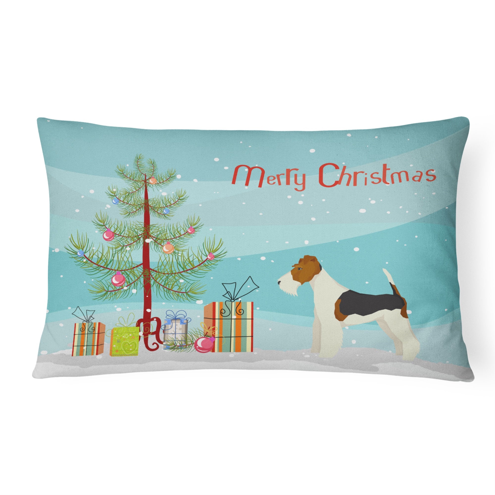 Fox Terrier Christmas Tree Canvas Fabric Decorative Pillow
