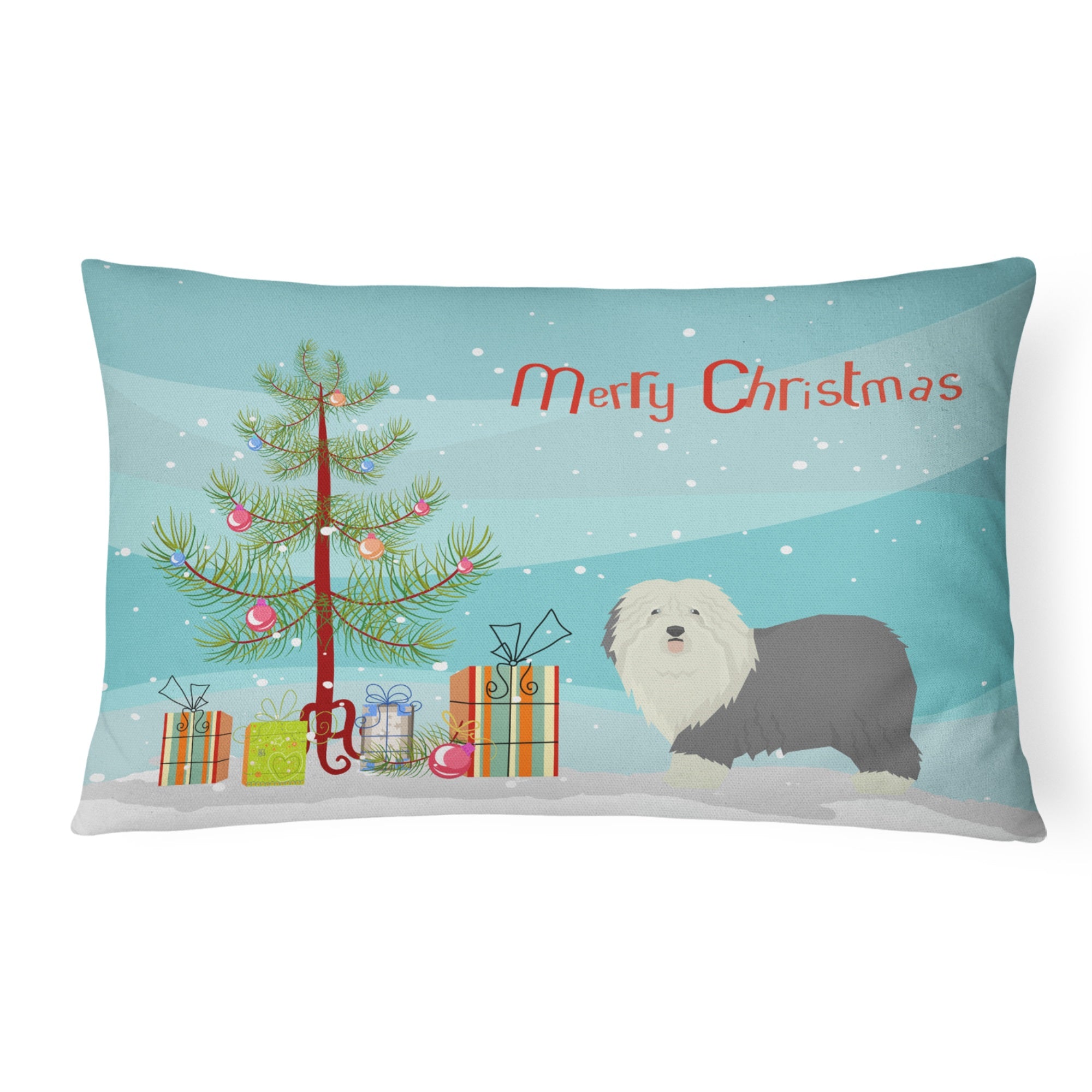 Old English Sheepdog Christmas Tree Canvas Fabric Decorative Pillow