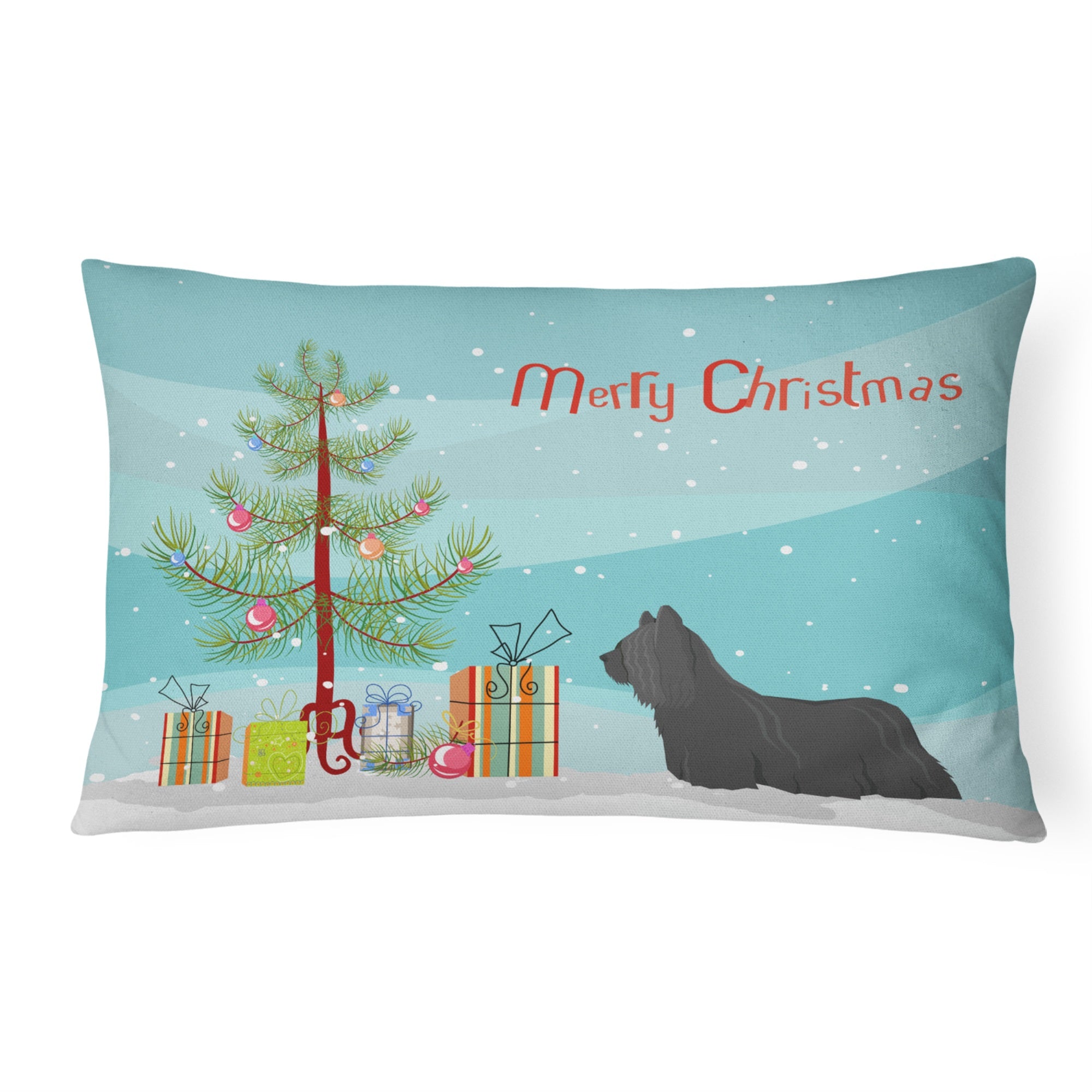 Skye Terrier Christmas Tree Canvas Fabric Decorative Pillow