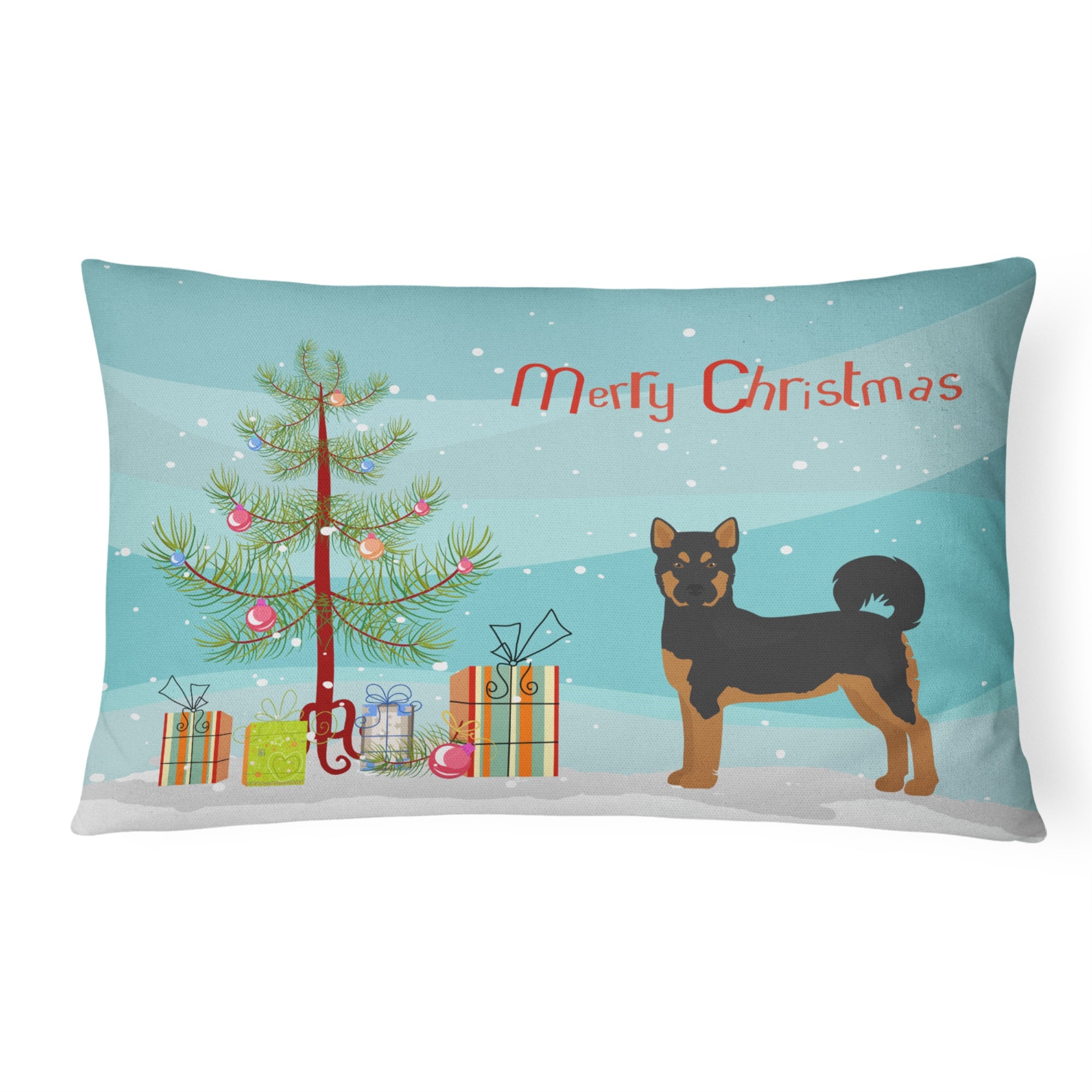Akita Shepherd Black And Tan Christmas Tree Canvas Fabric Decorative Pillow