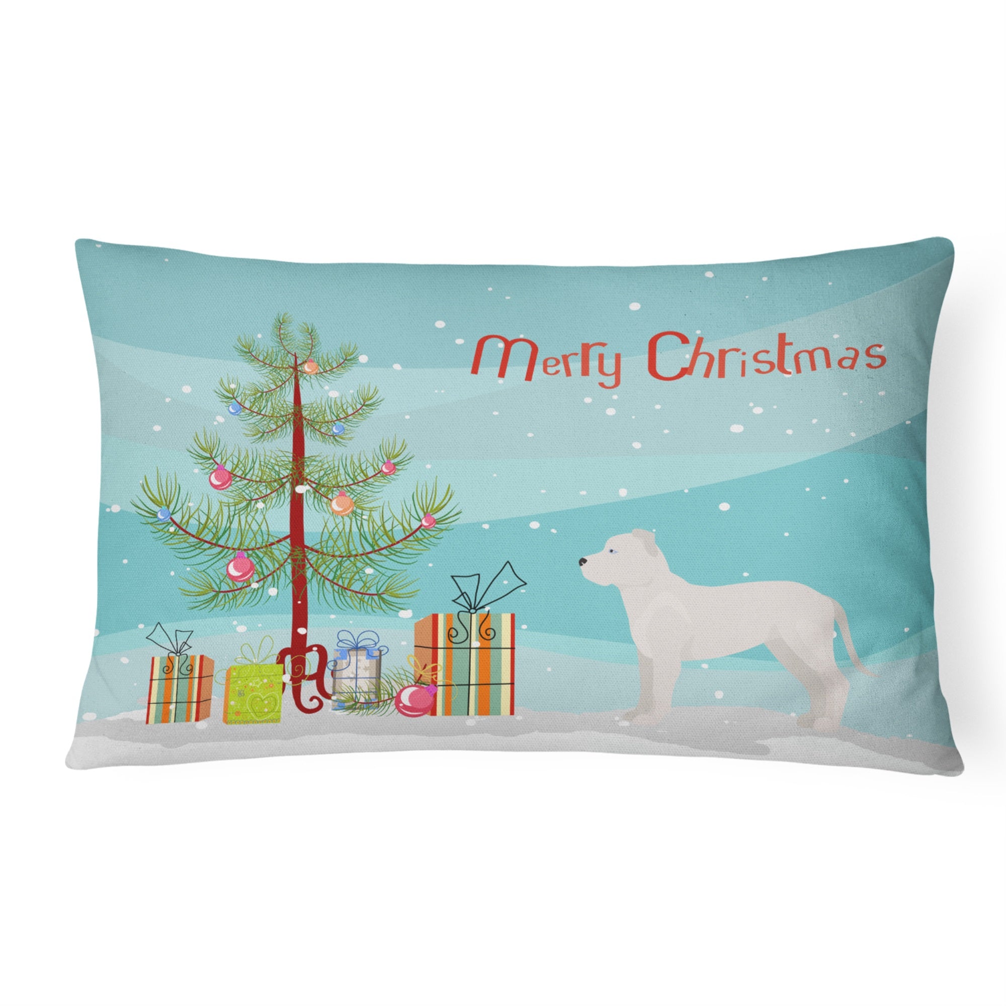 White Bullboxer Christmas Tree Canvas Fabric Decorative Pillow